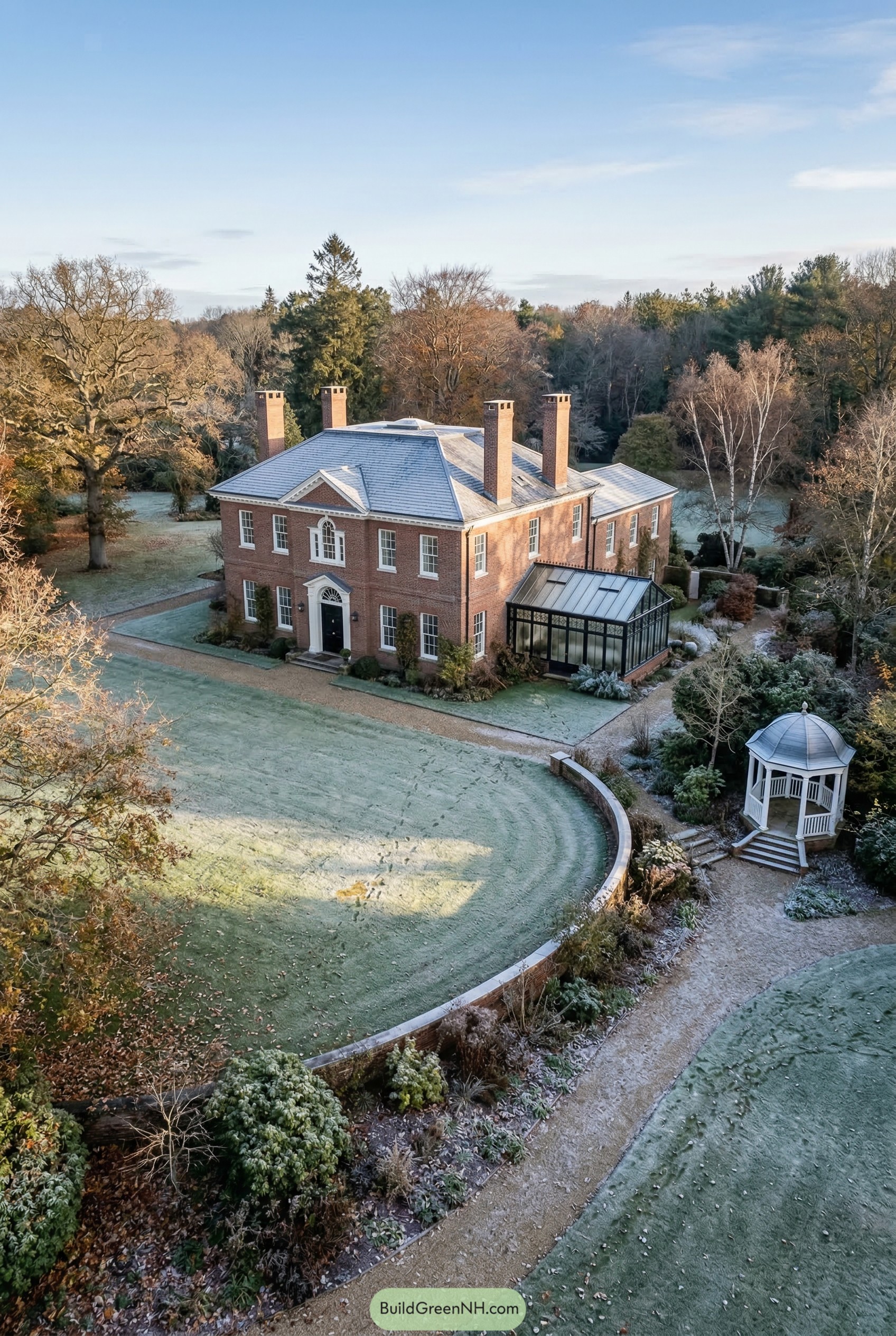 Symmetrical brick estate with conservatory and gazebo