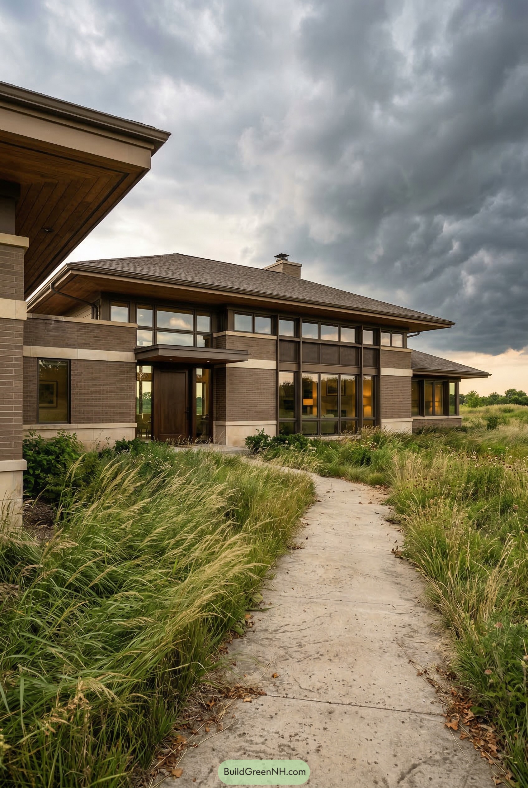 Prairie home with brick walls and deep eaves
