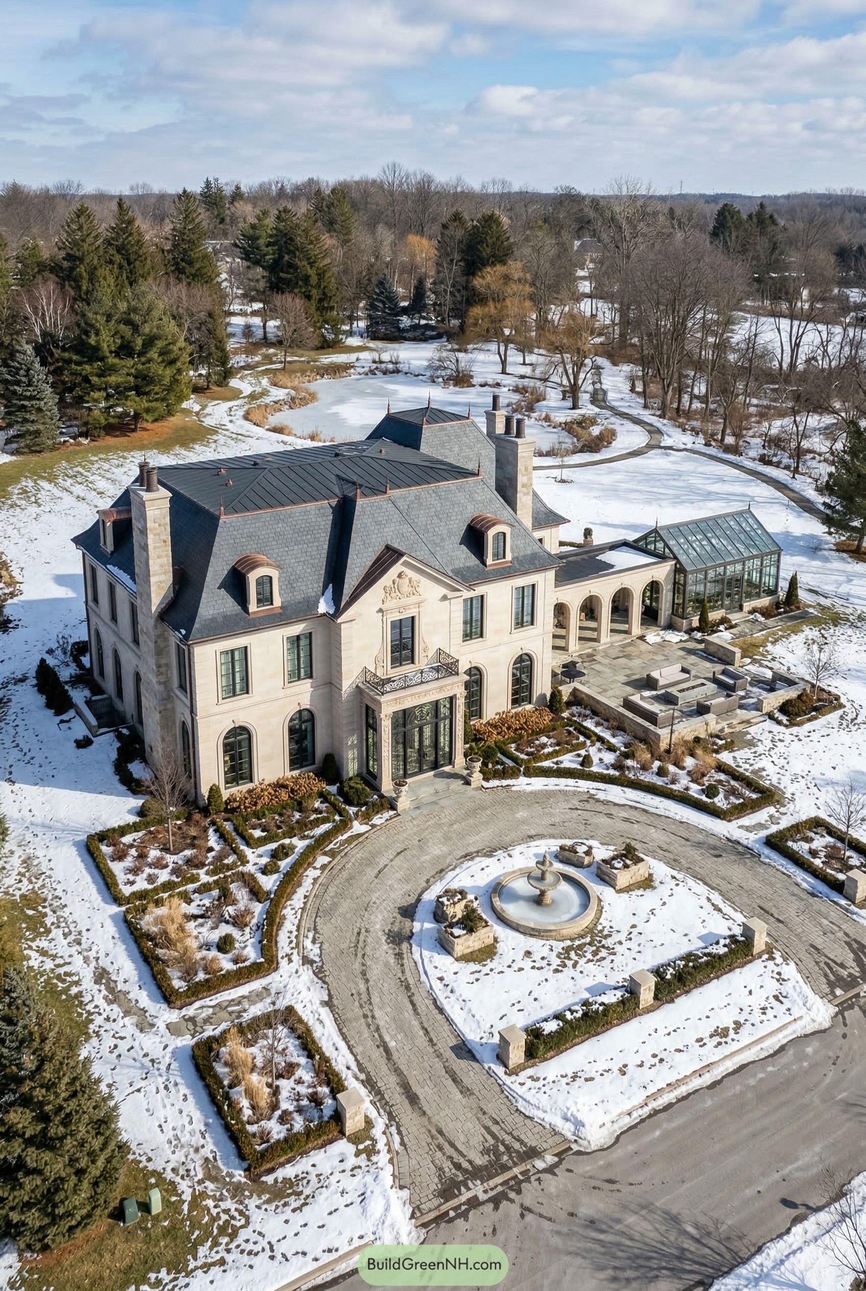 Stone chateau with conservatory and circular drive