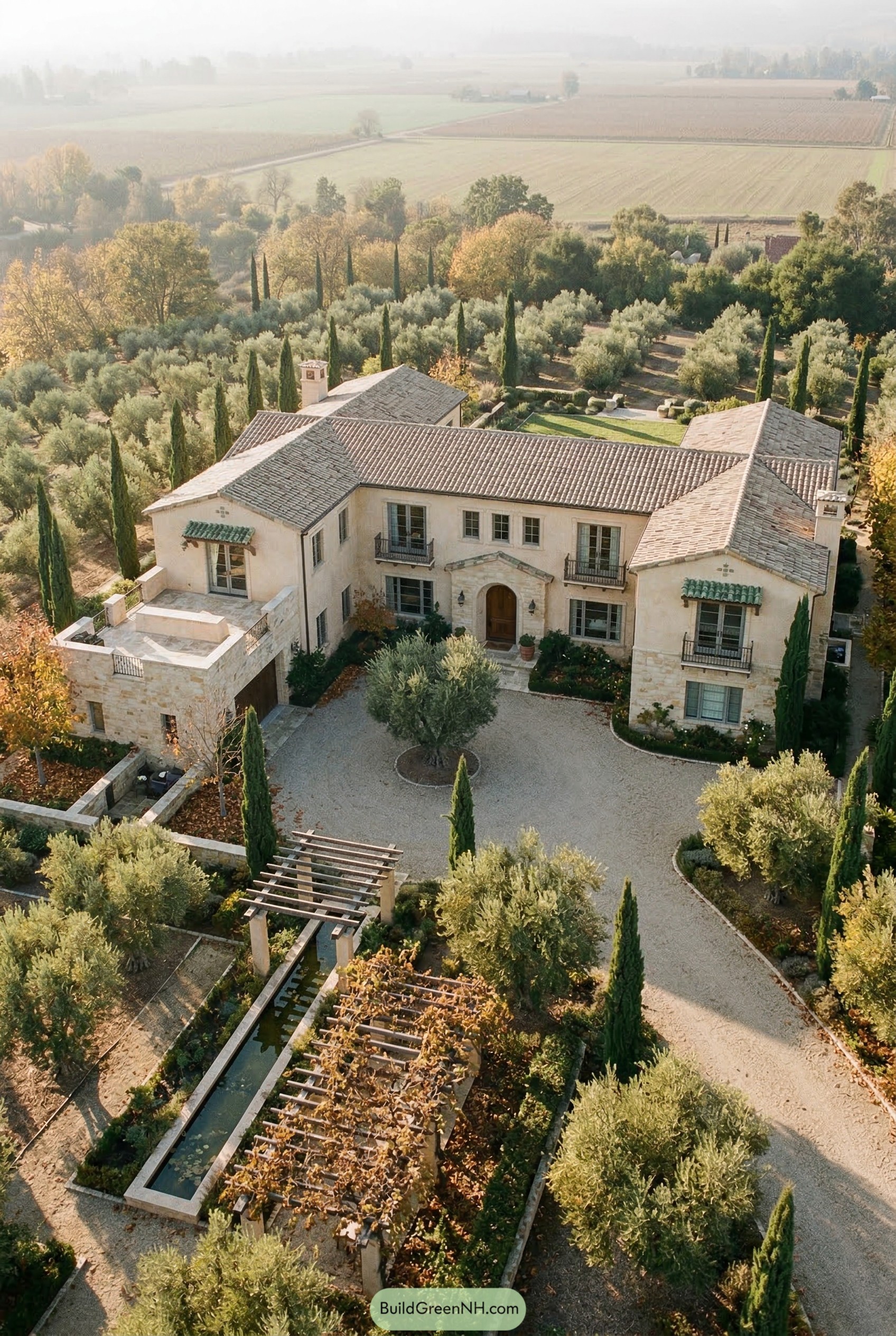 Mediterranean villa with gravel court and olive groves