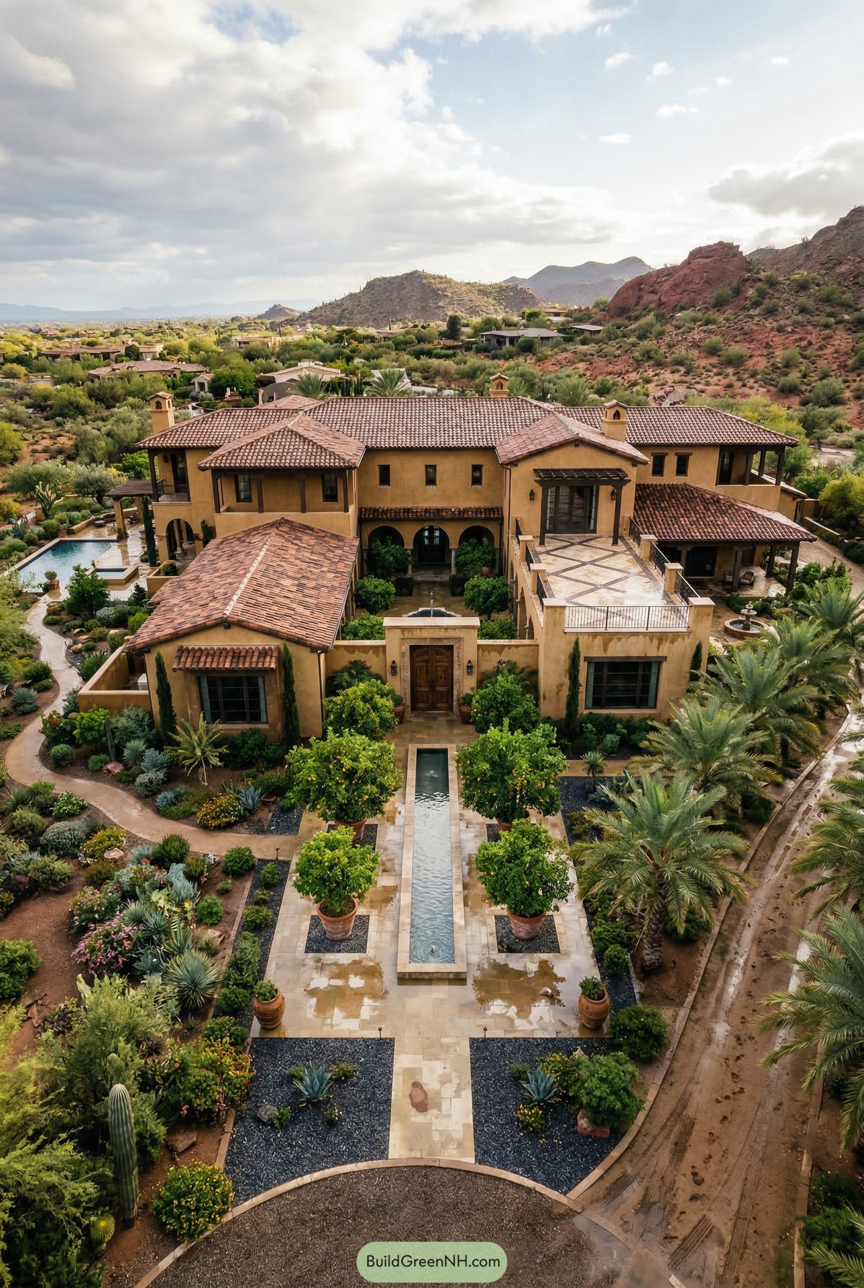 Mediterranean desert mansion with reflecting pool