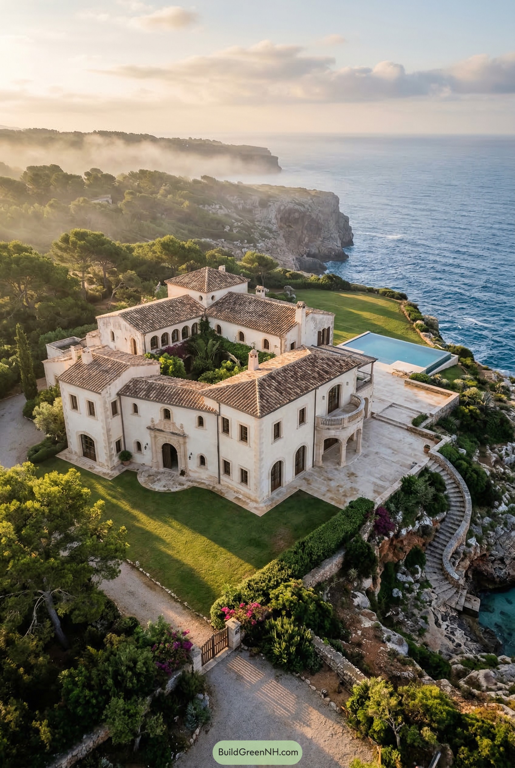 Clifftop Mediterranean villa with courtyard and pool