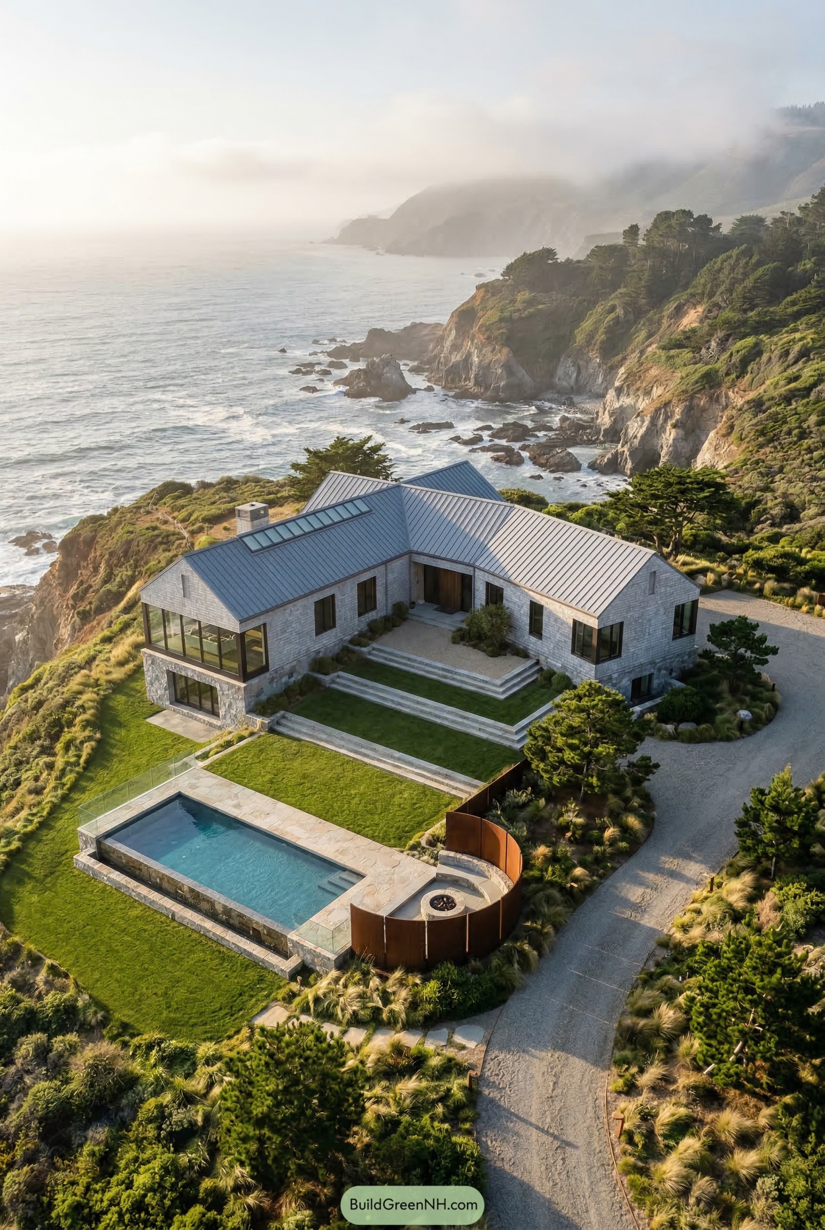 Modern cliffside mansion with pool overlooking the ocean