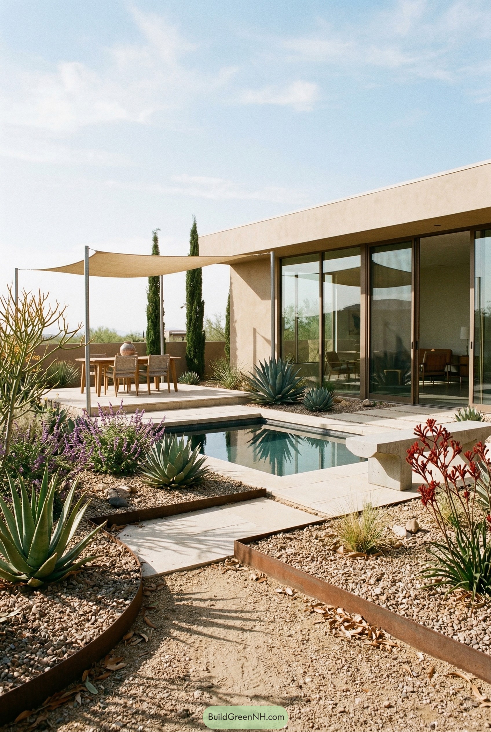 Modern desert garden with plunge pool
