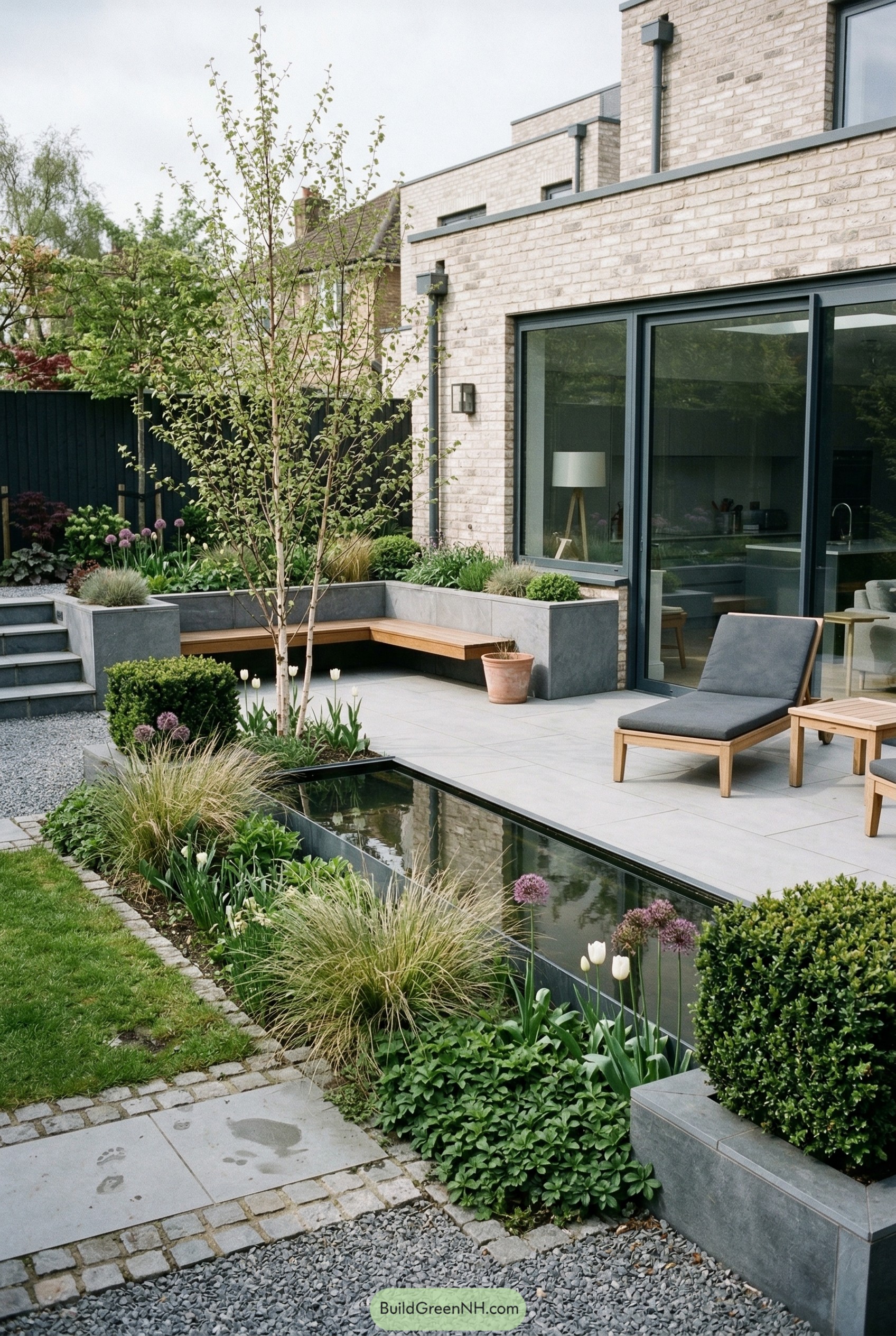 Modern patio garden with reflecting pool