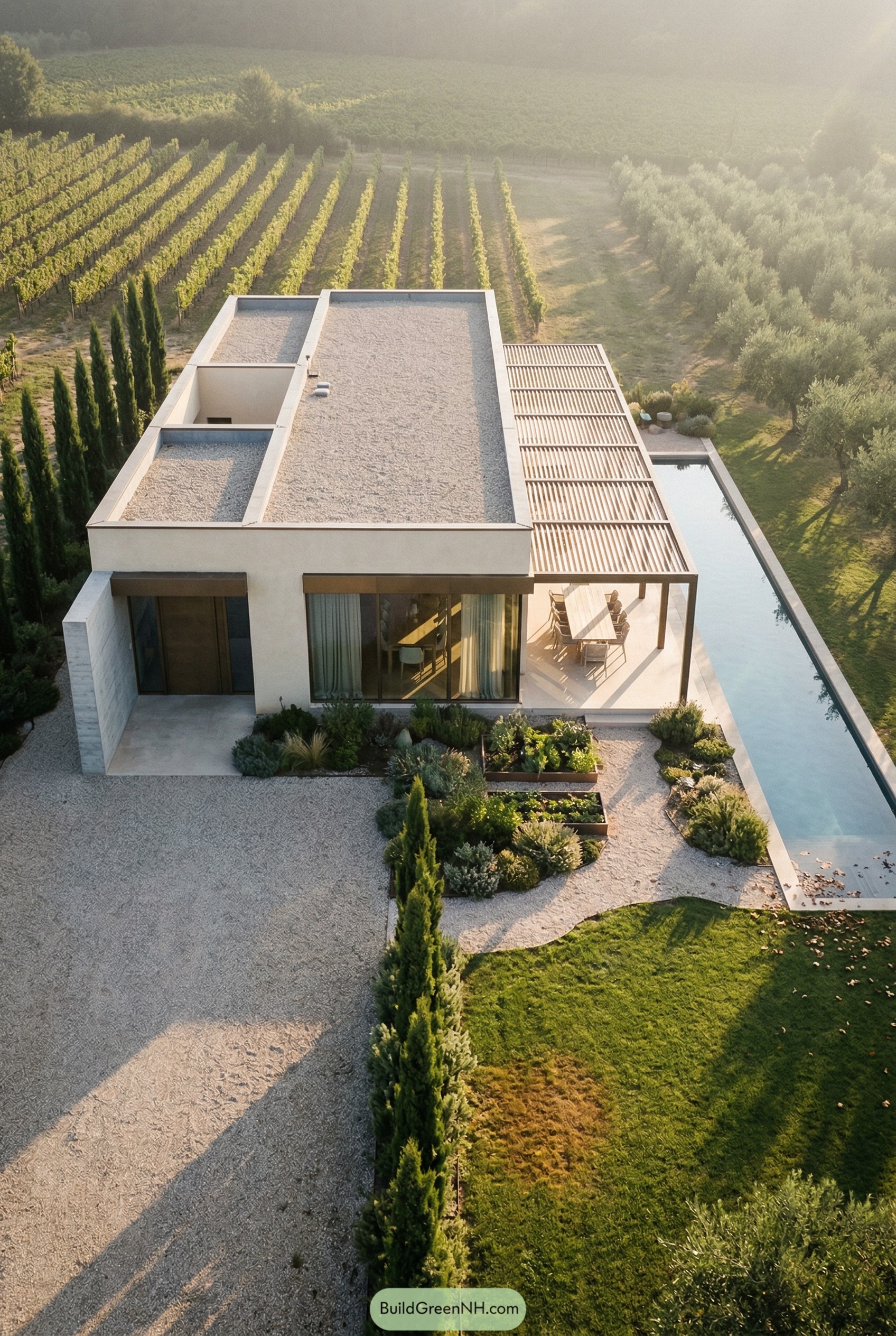 Modern villa with long side pool in vineyards