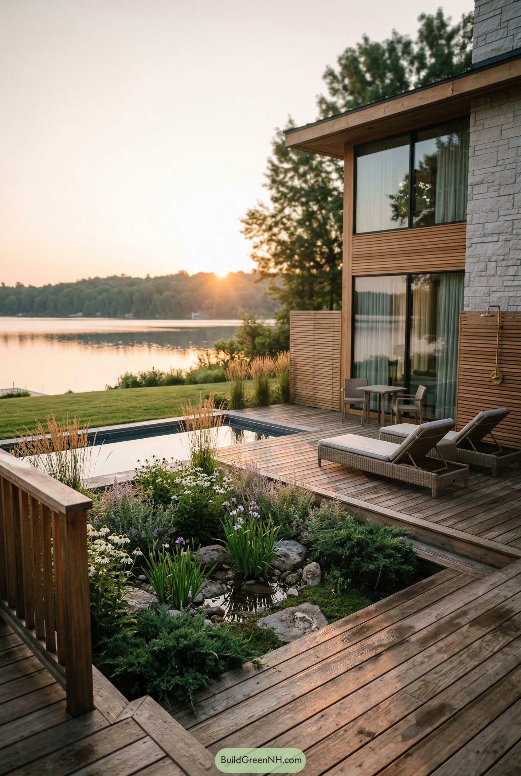 Lakeside cedar deck with plunge pool