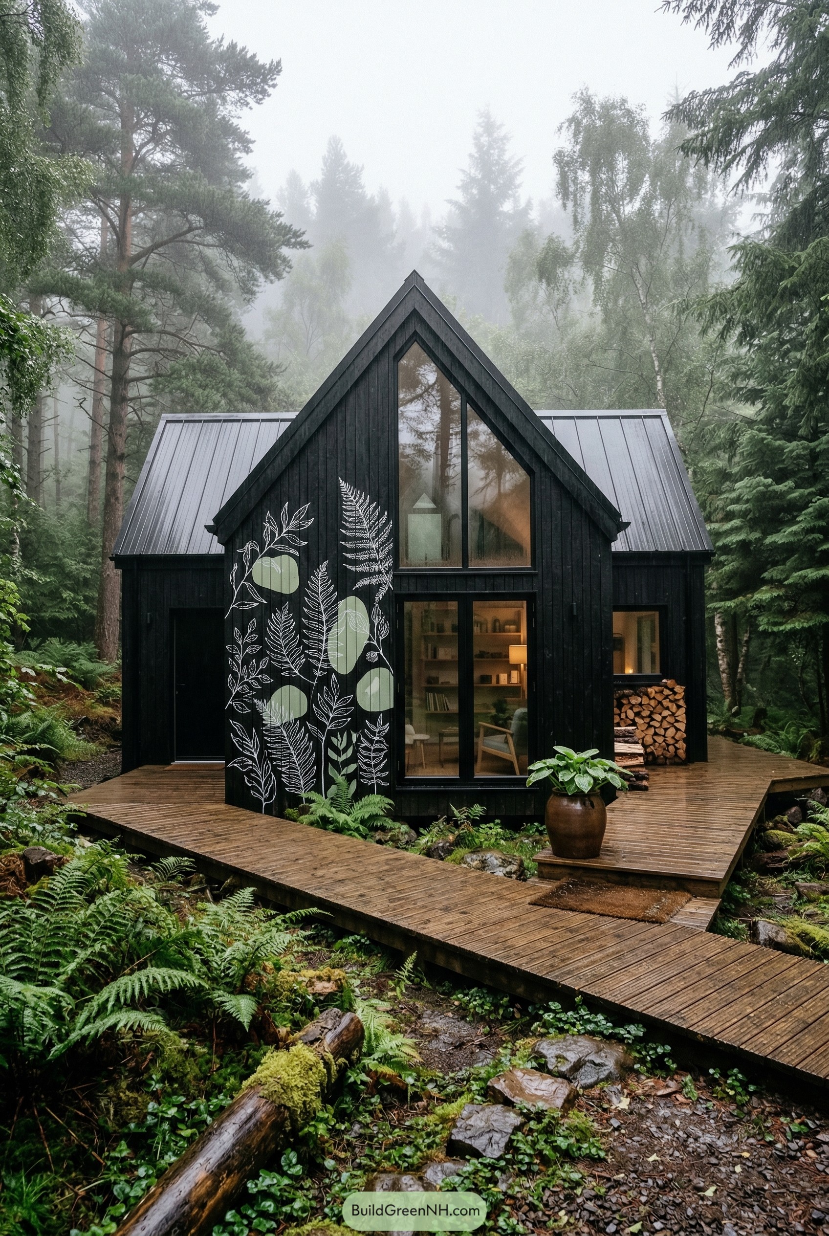 Black forest cottage with fern mural