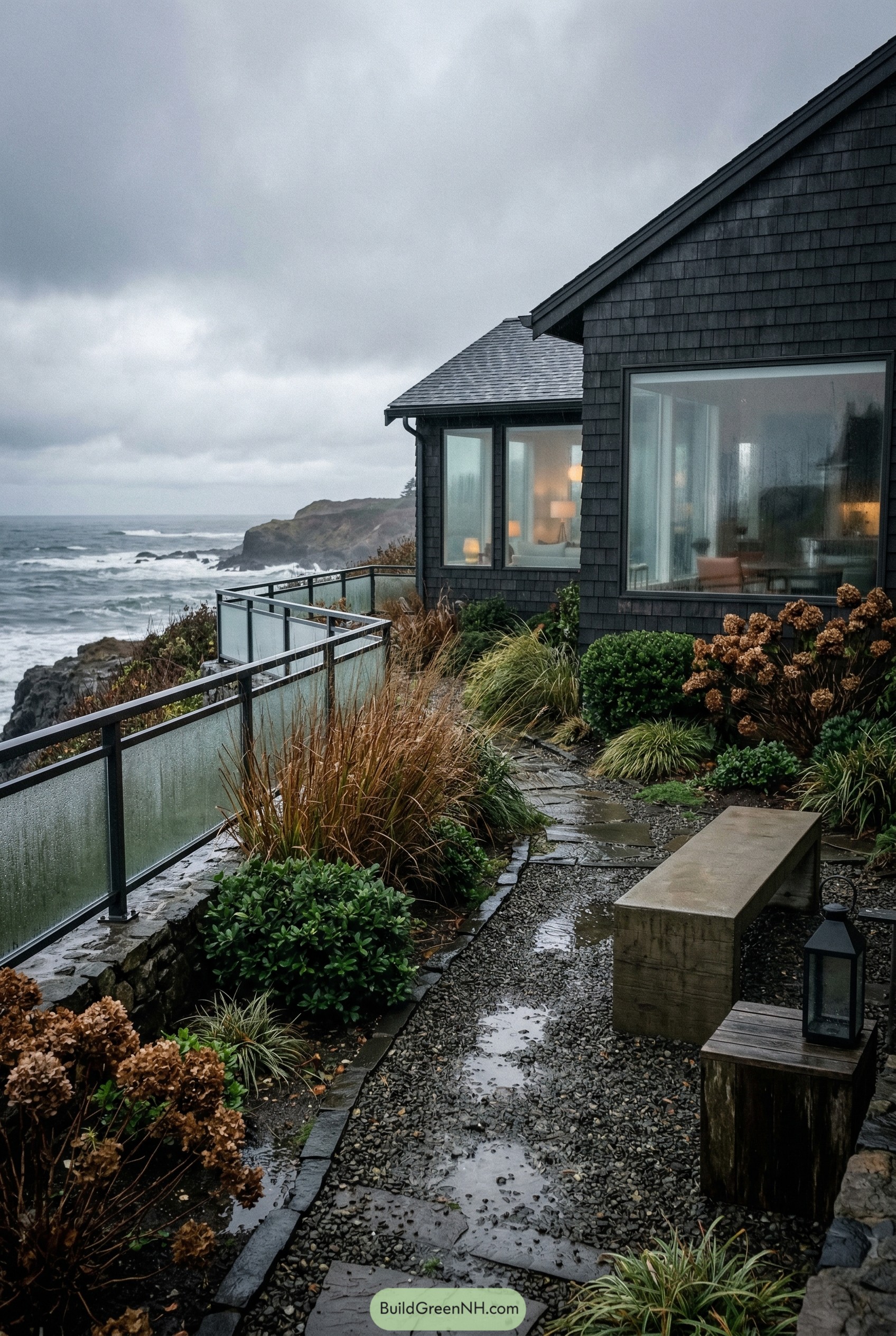Frosted glass coastal fence on a cliff