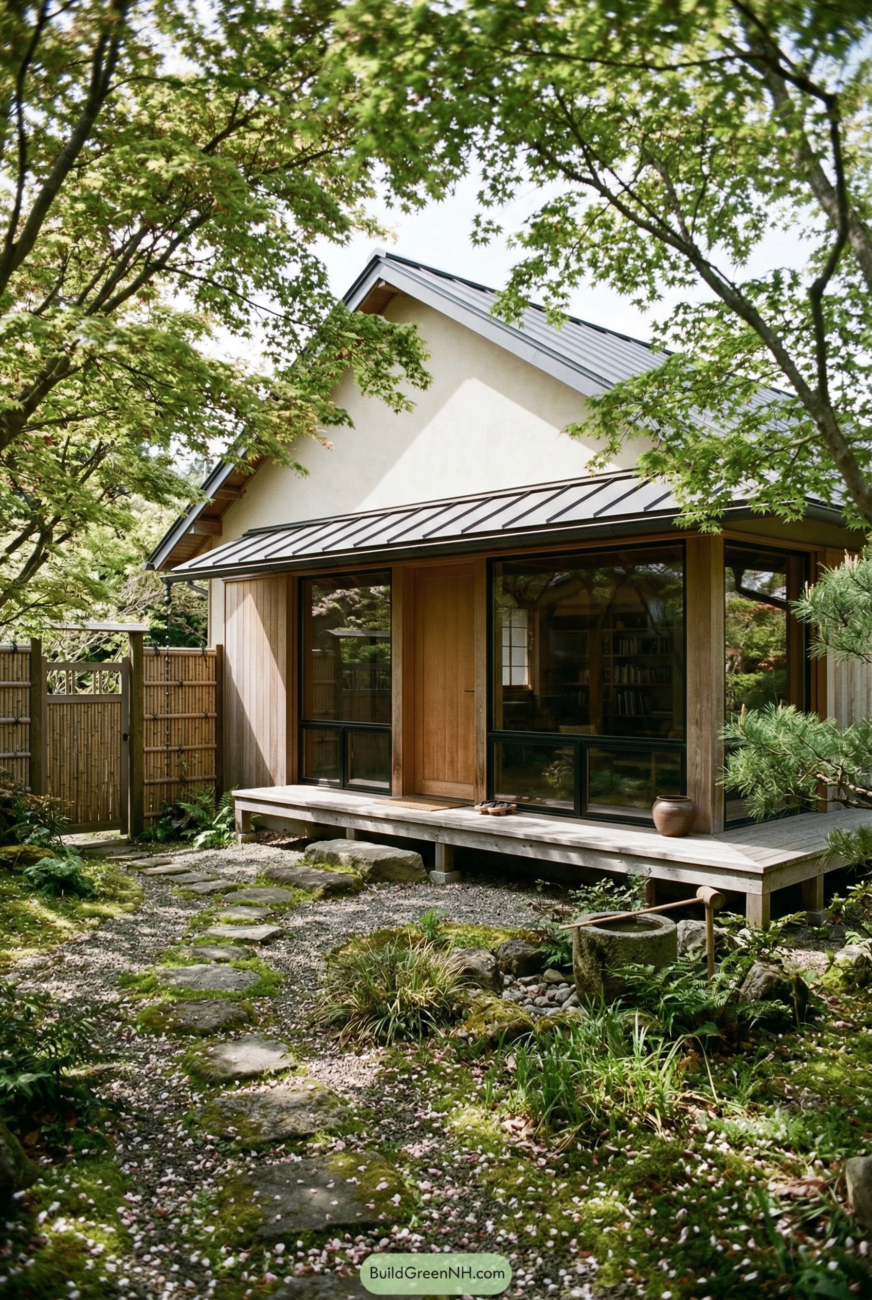 Japanese inspired cottage with moss garden and bamboo gate