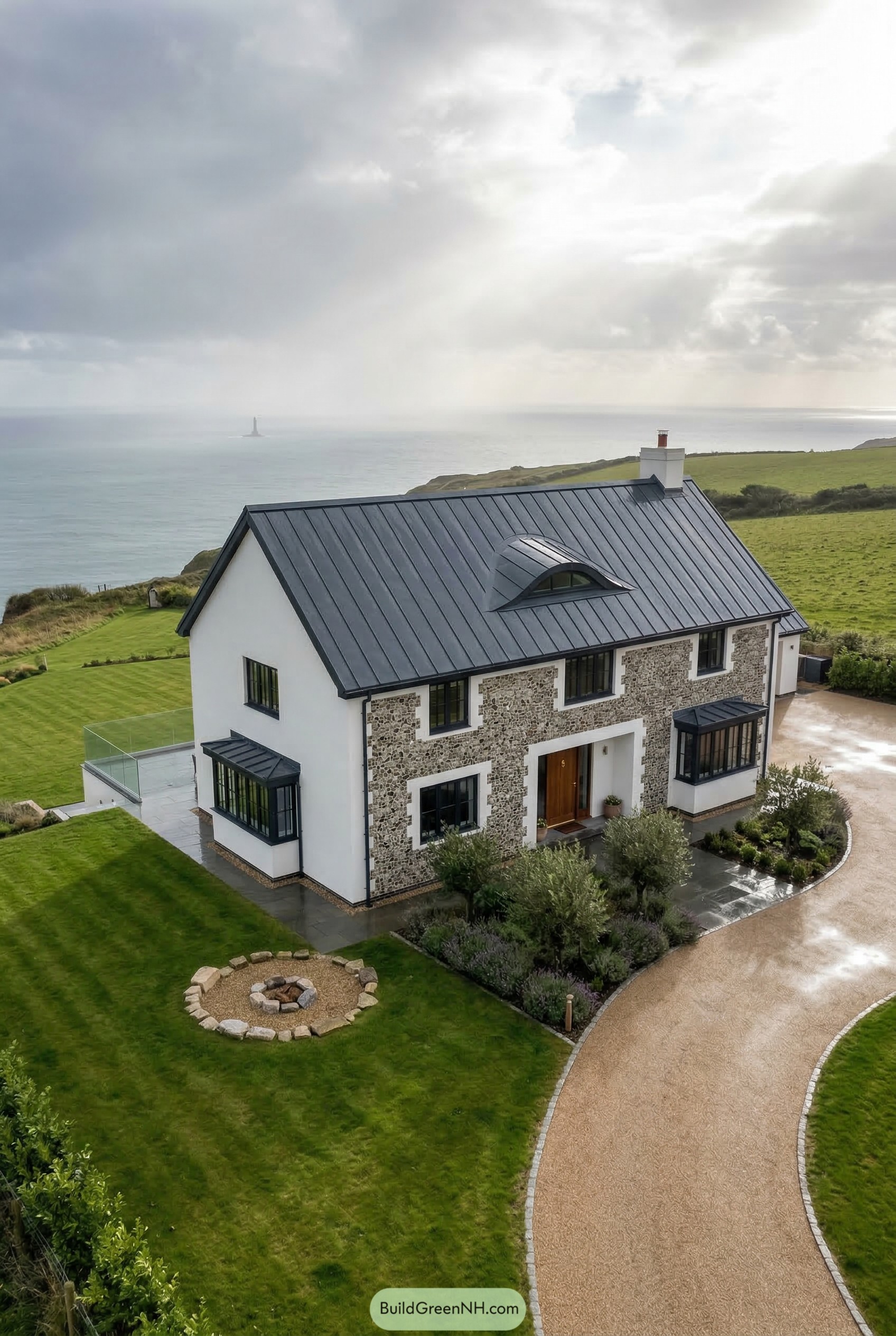 White and flint cottage overlooking the sea