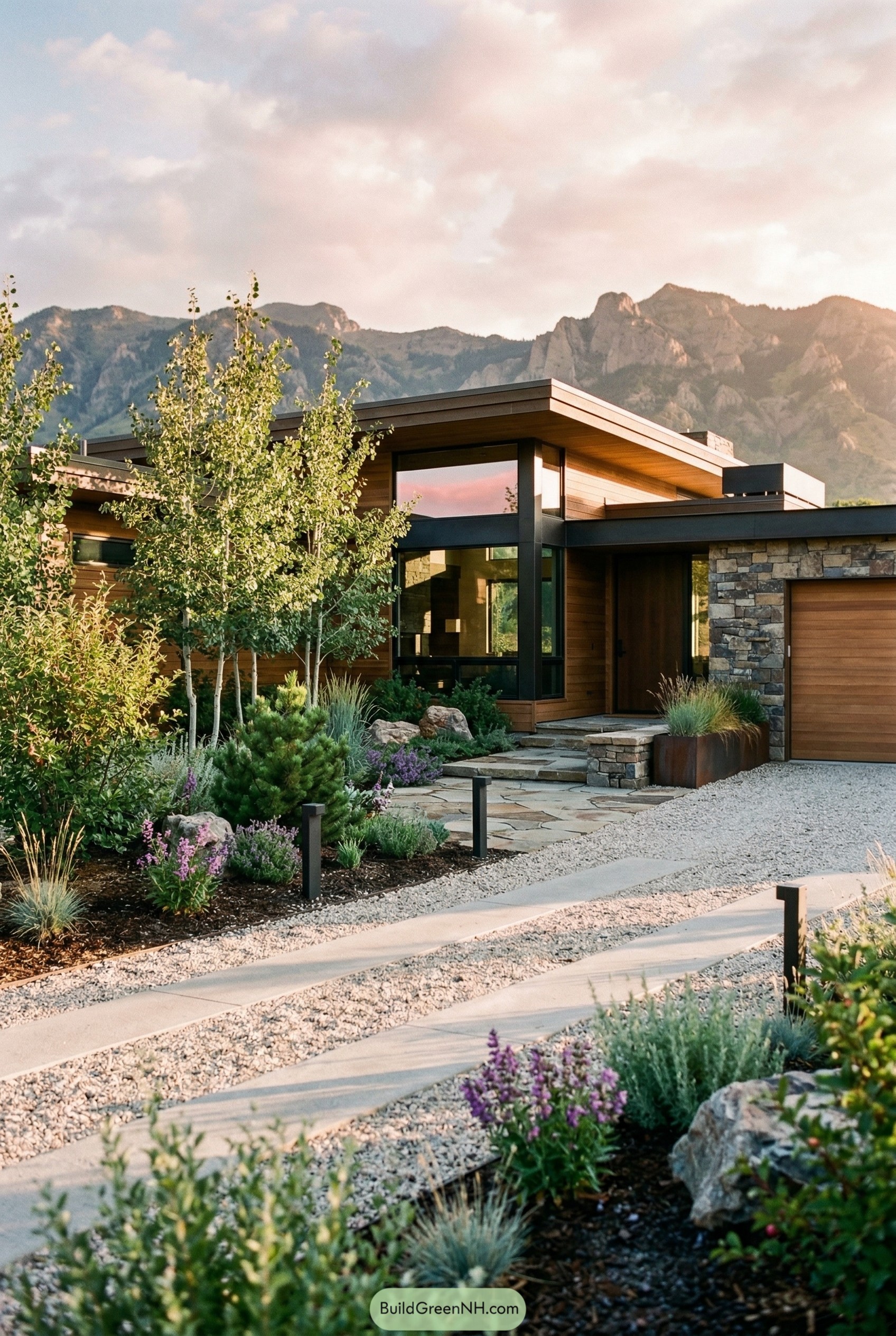 Modern home with gravel track driveway