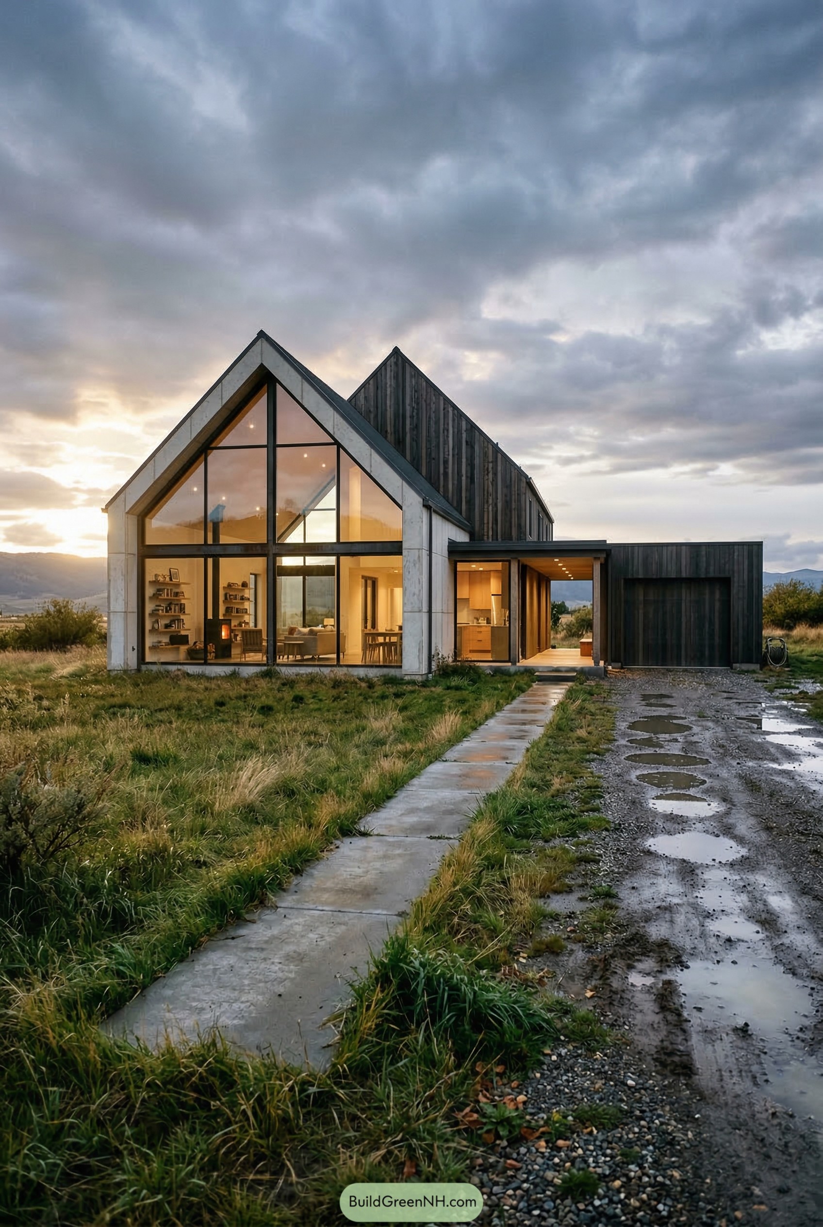 Modern gabled house with cathedral window
