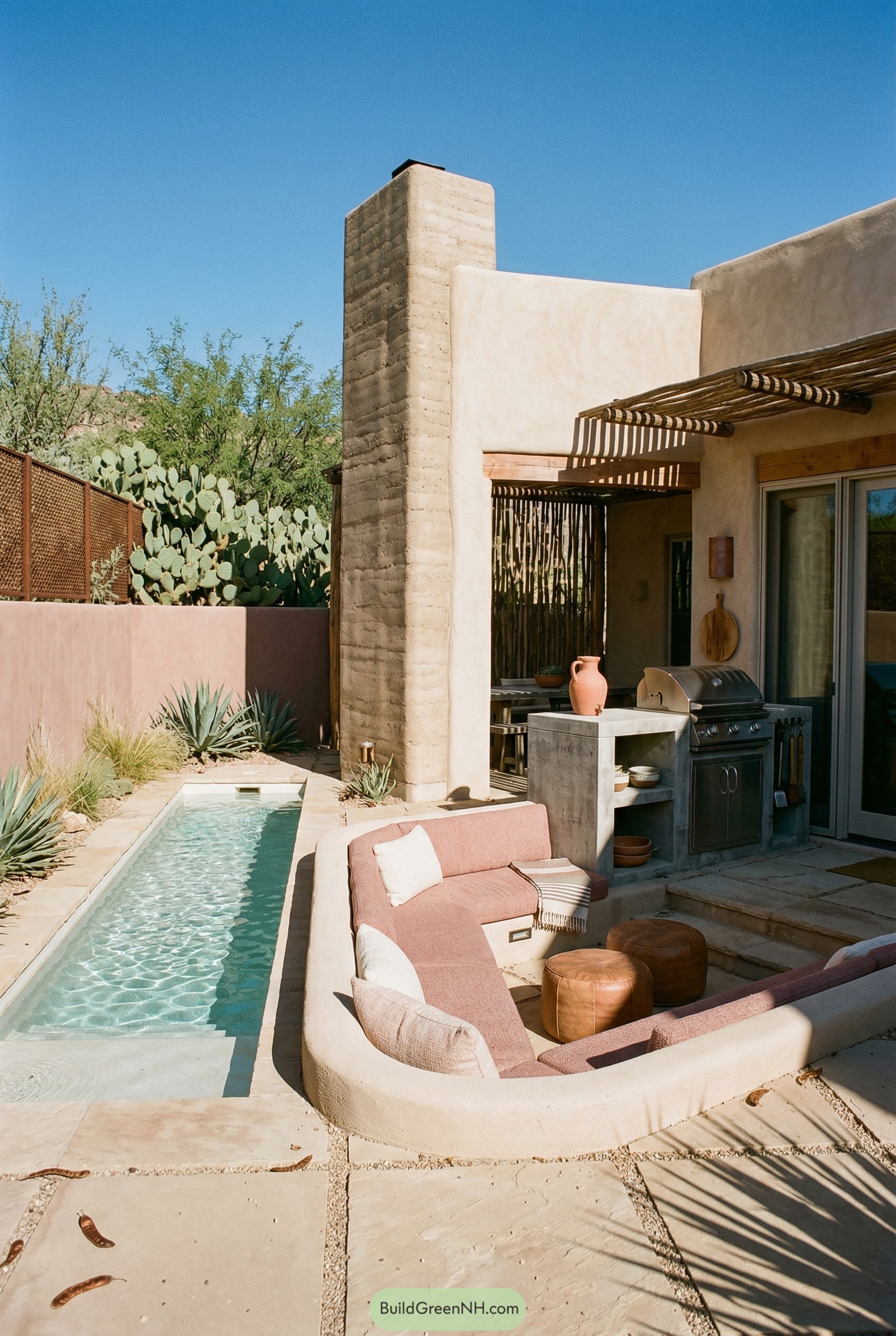 Modern Outdoor Social Areas With Seating, Plunge Pools And Outdoor Kitchens