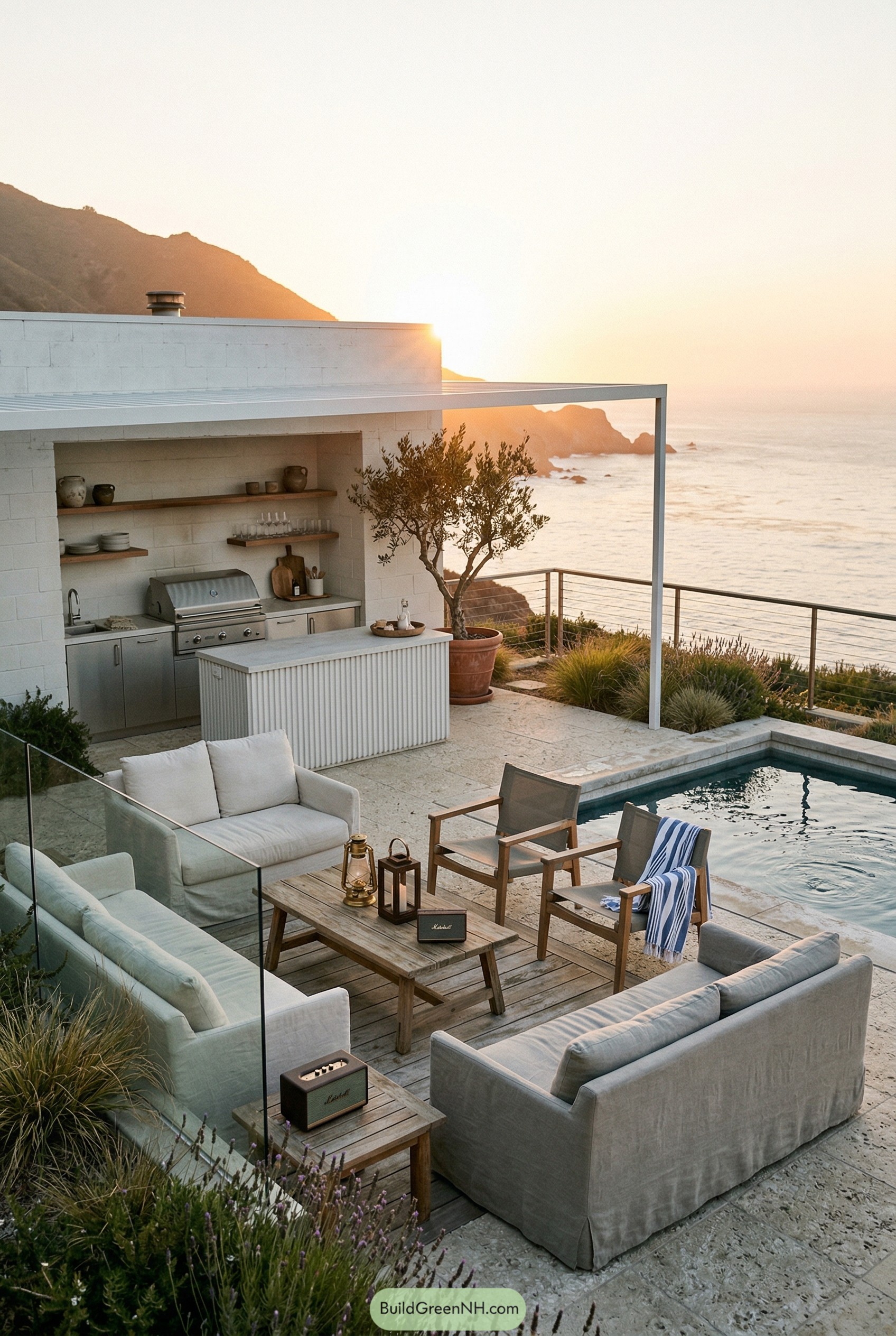 Oceanview patio with plunge pool and grill kitchen