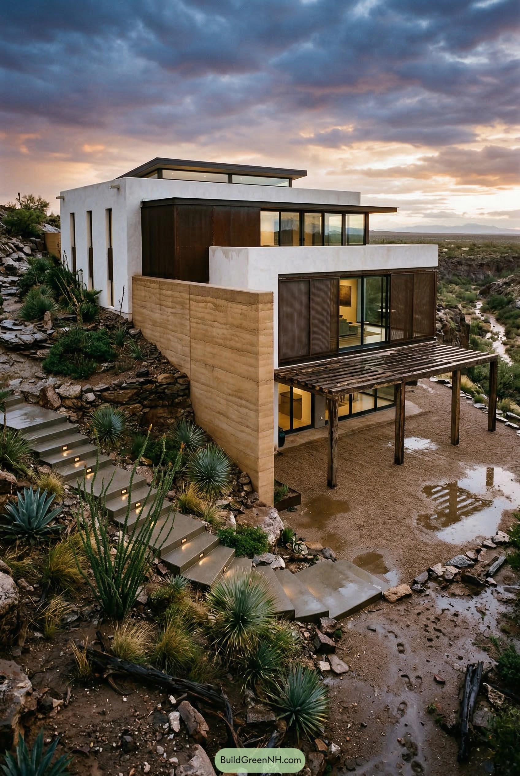 Modern desert slope house above a ravine
