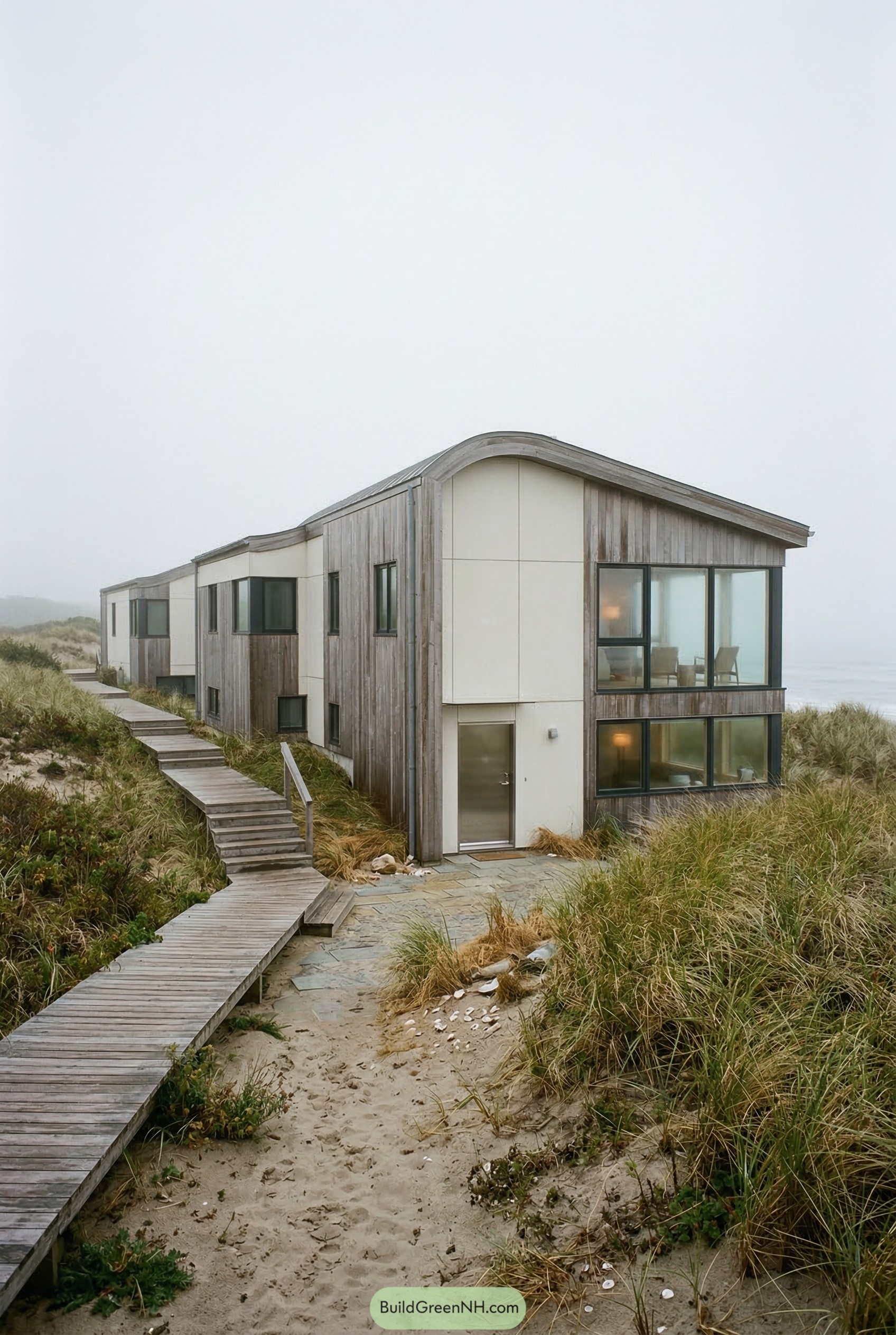 Curved roof coastal house set in dunes