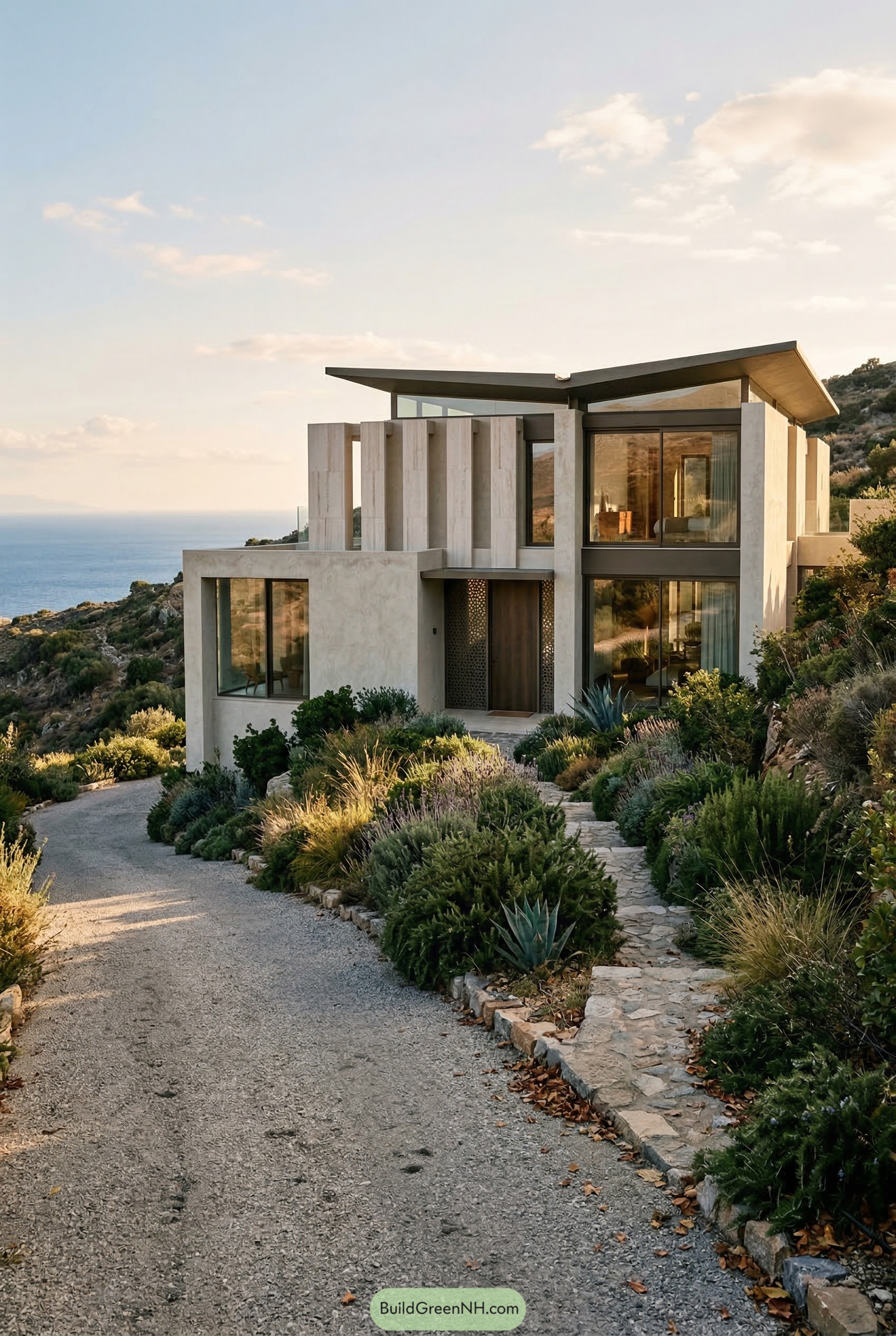 Modern cliffside villa with angular roof
