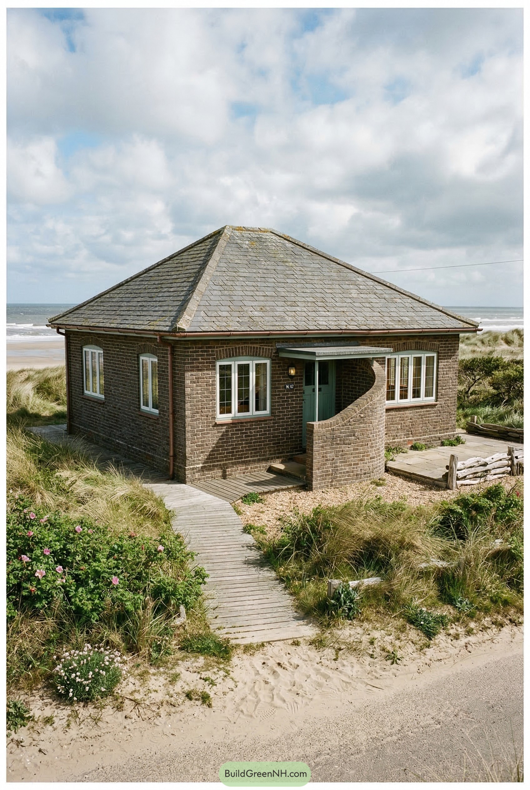 One story brick cottage in beach dunes
