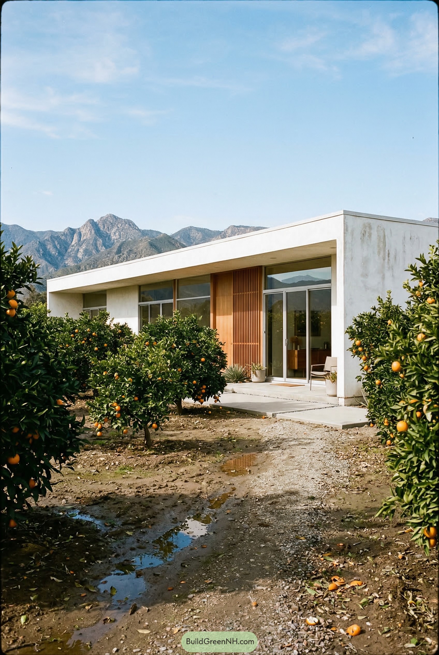 Modern flat roof white home in orange grove