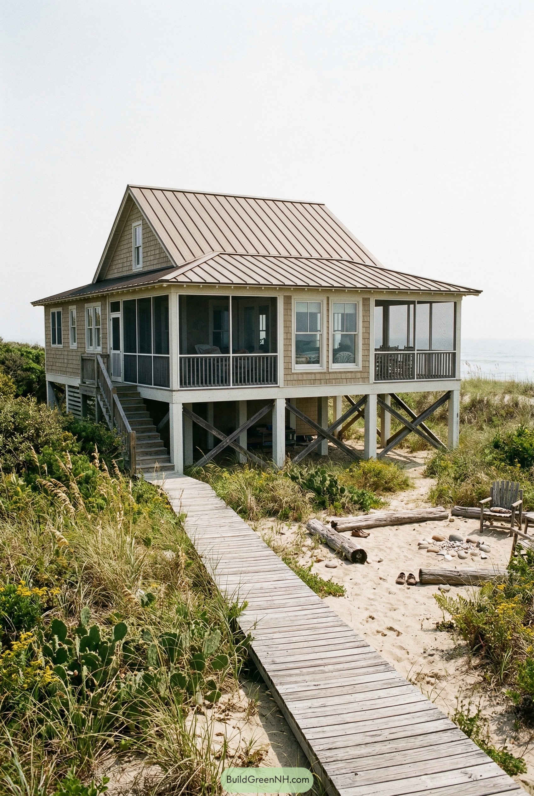 Beach house on pilings with screened porch