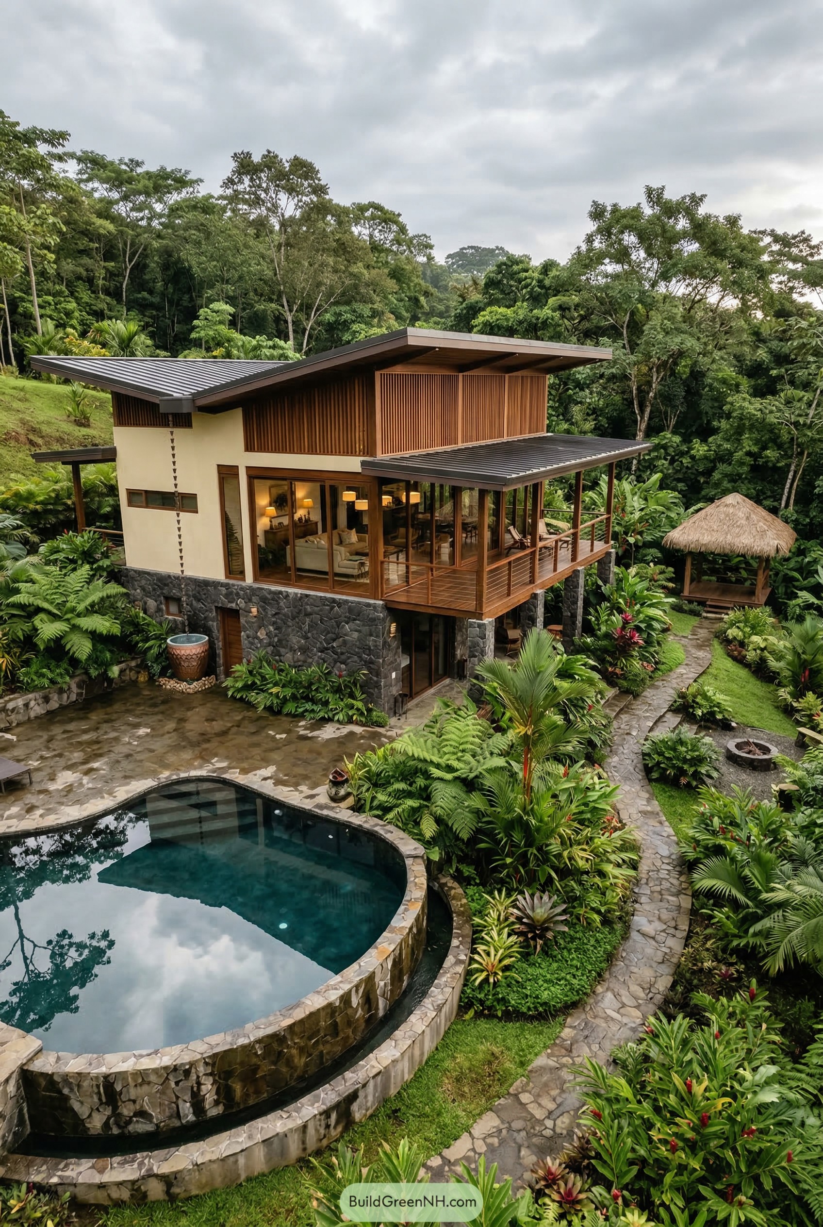 Modern tropical house with curved pool