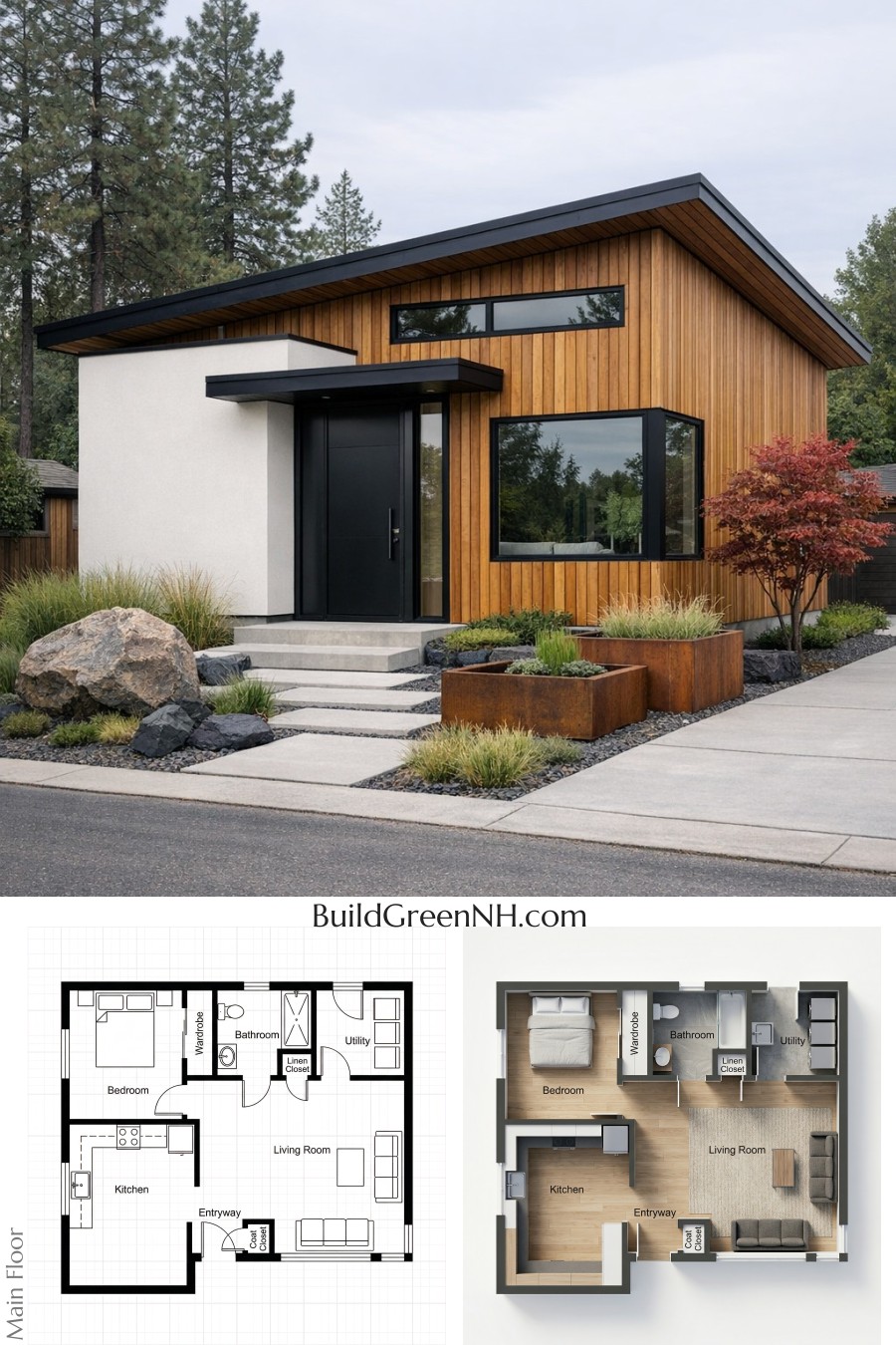 Warm Cedar Retreat With Bold Entry Floor Plan