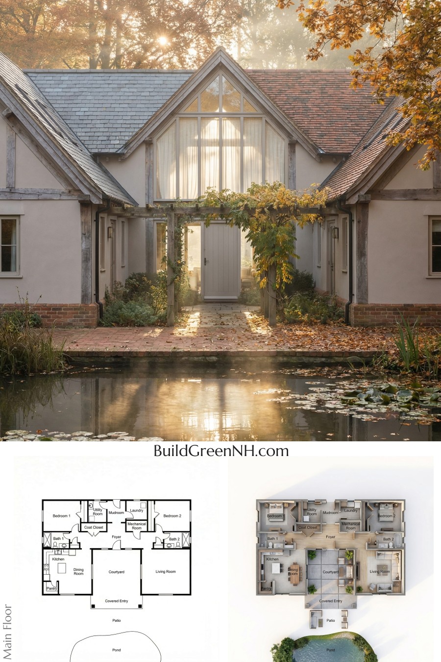 Autumn Courtyard Cottage With Reflecting Pond Floor Plan