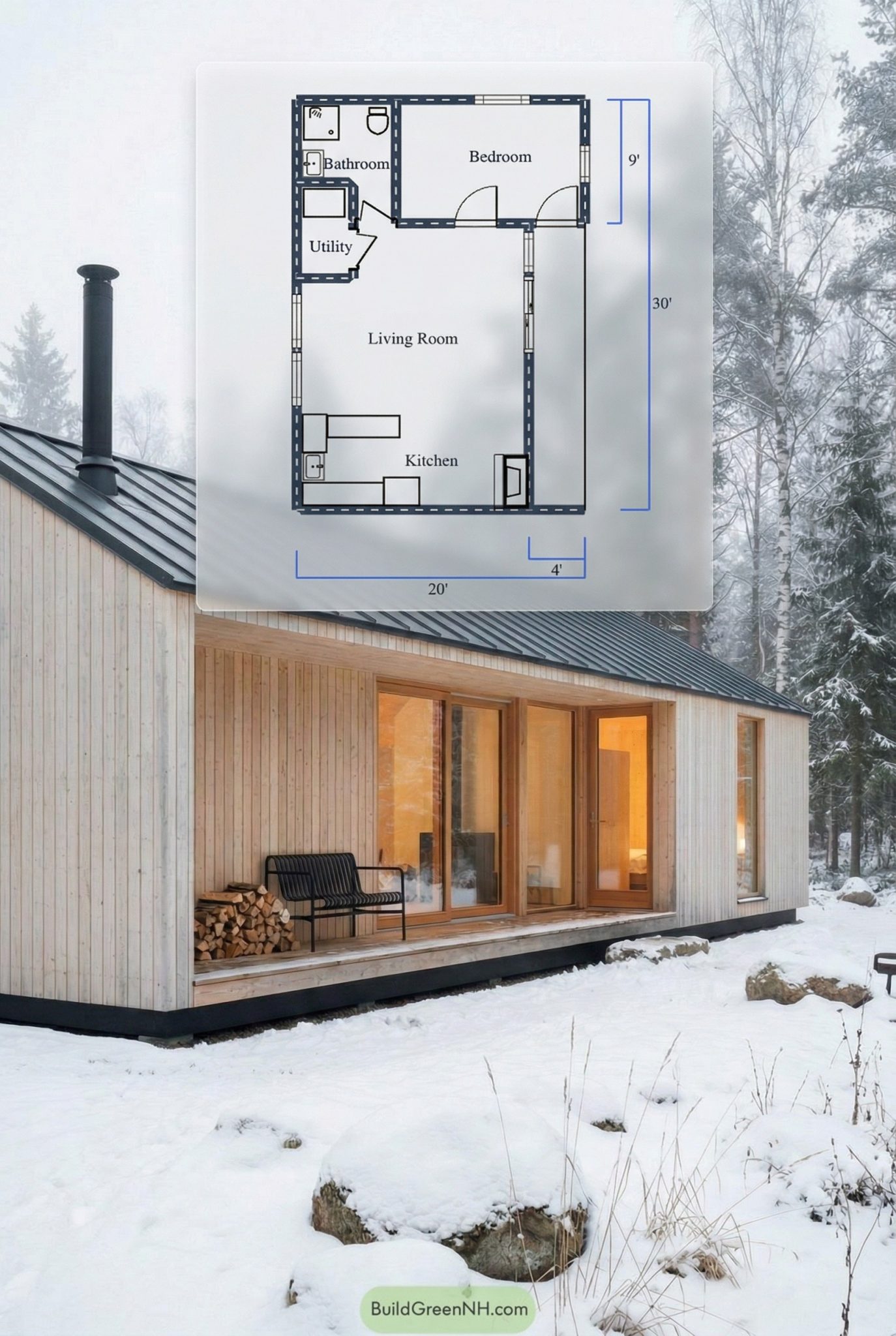 Modern Cabin Floor Plans: Porch Cabin With Soft Glow