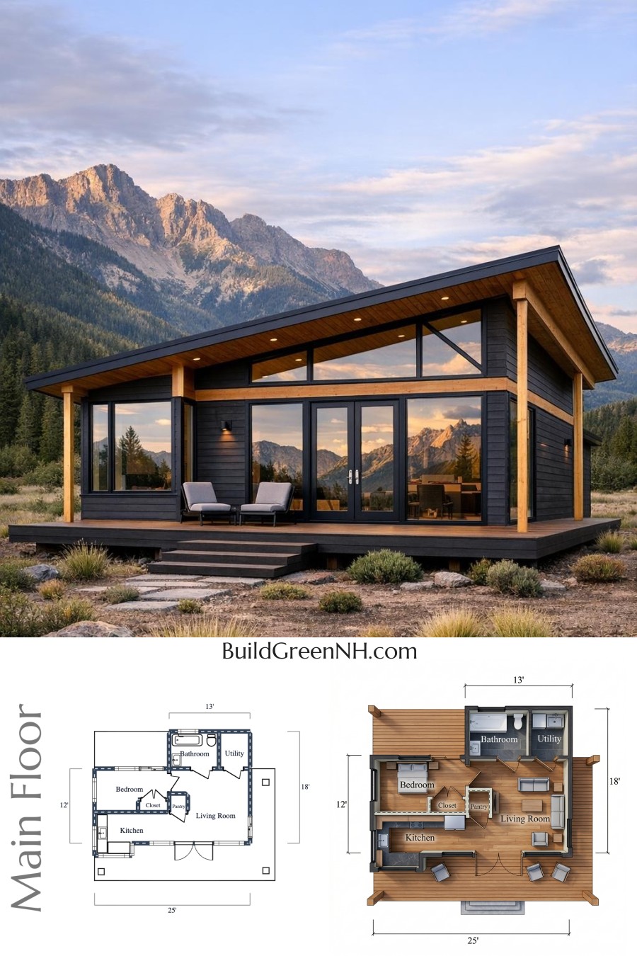 Mono-Slope Retreat Cabin Floor Plan