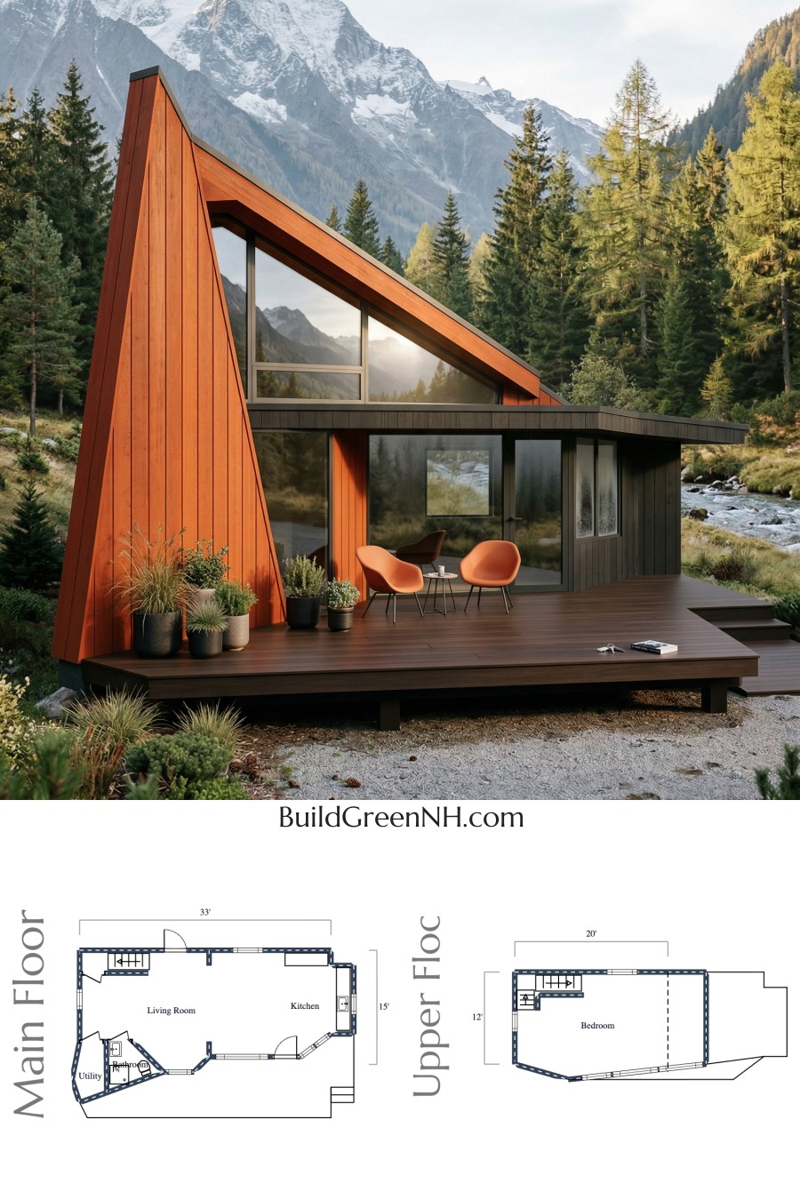 Asymmetrical Mid-century Modern Cabin Floor Plan