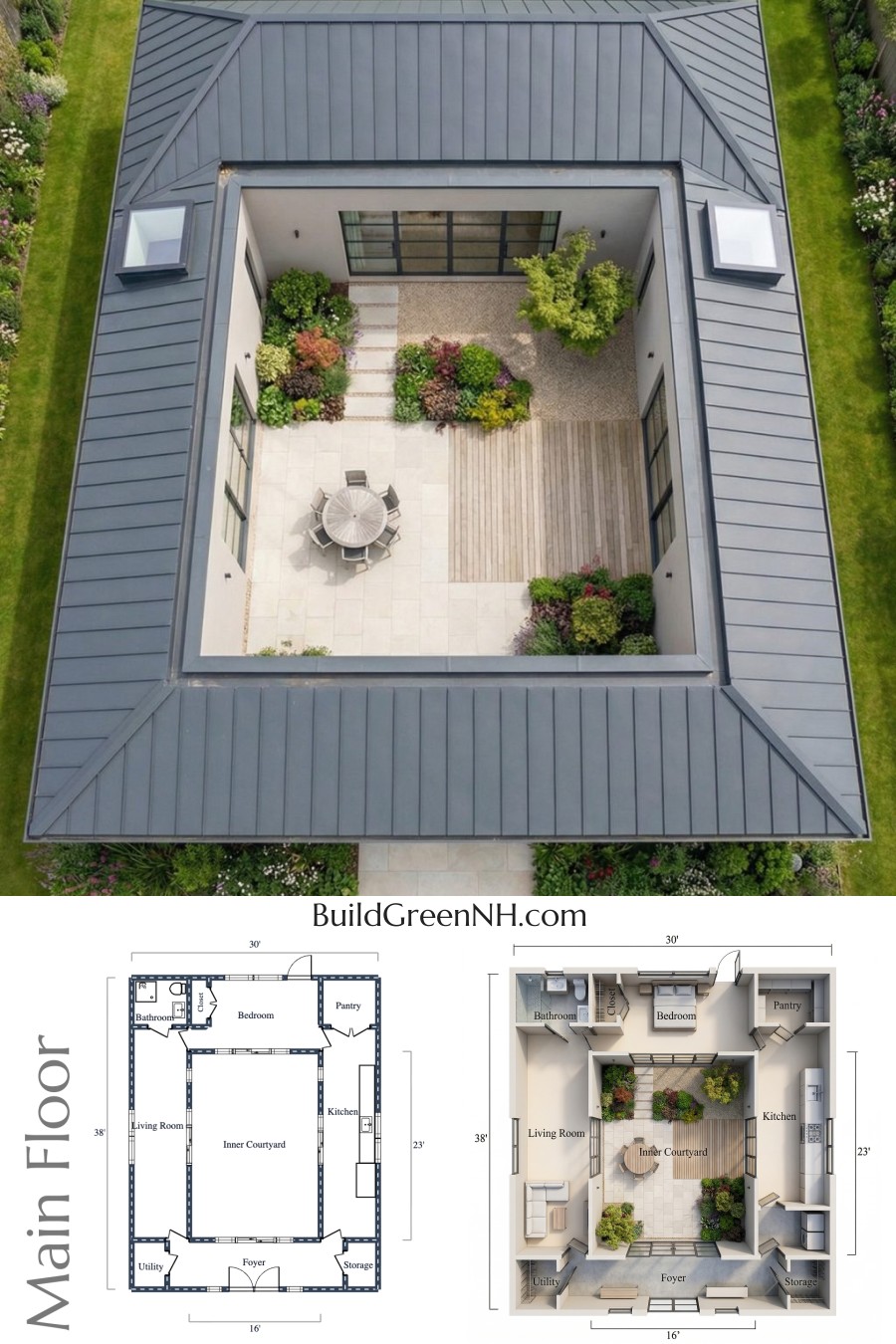 Central Garden Patio Courtyard Home Floor Plan