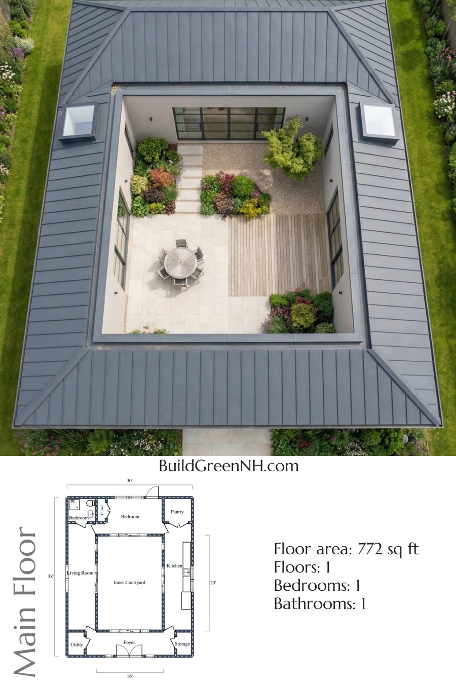 Central Garden Patio Courtyard Home Floor Plan