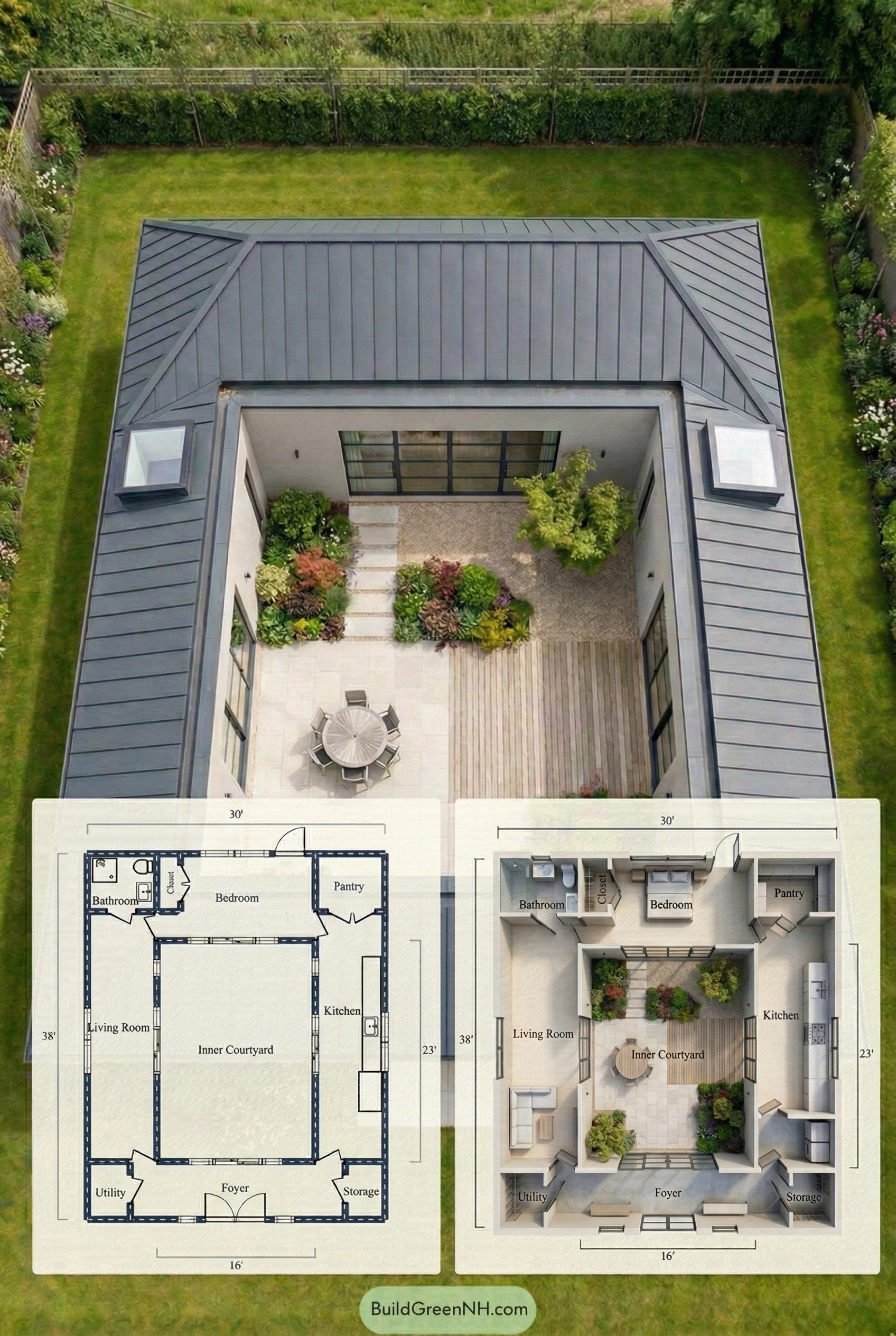 Central Garden Patio Courtyard Home Floor Plan