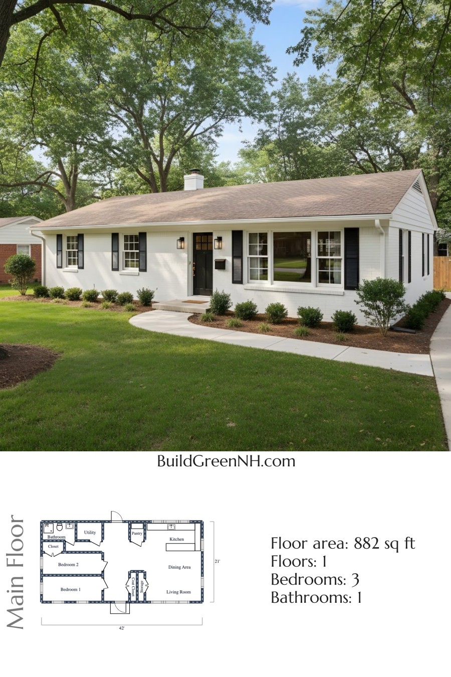 Slate-Shutter Suburb Ranch Quiet Floor Plan