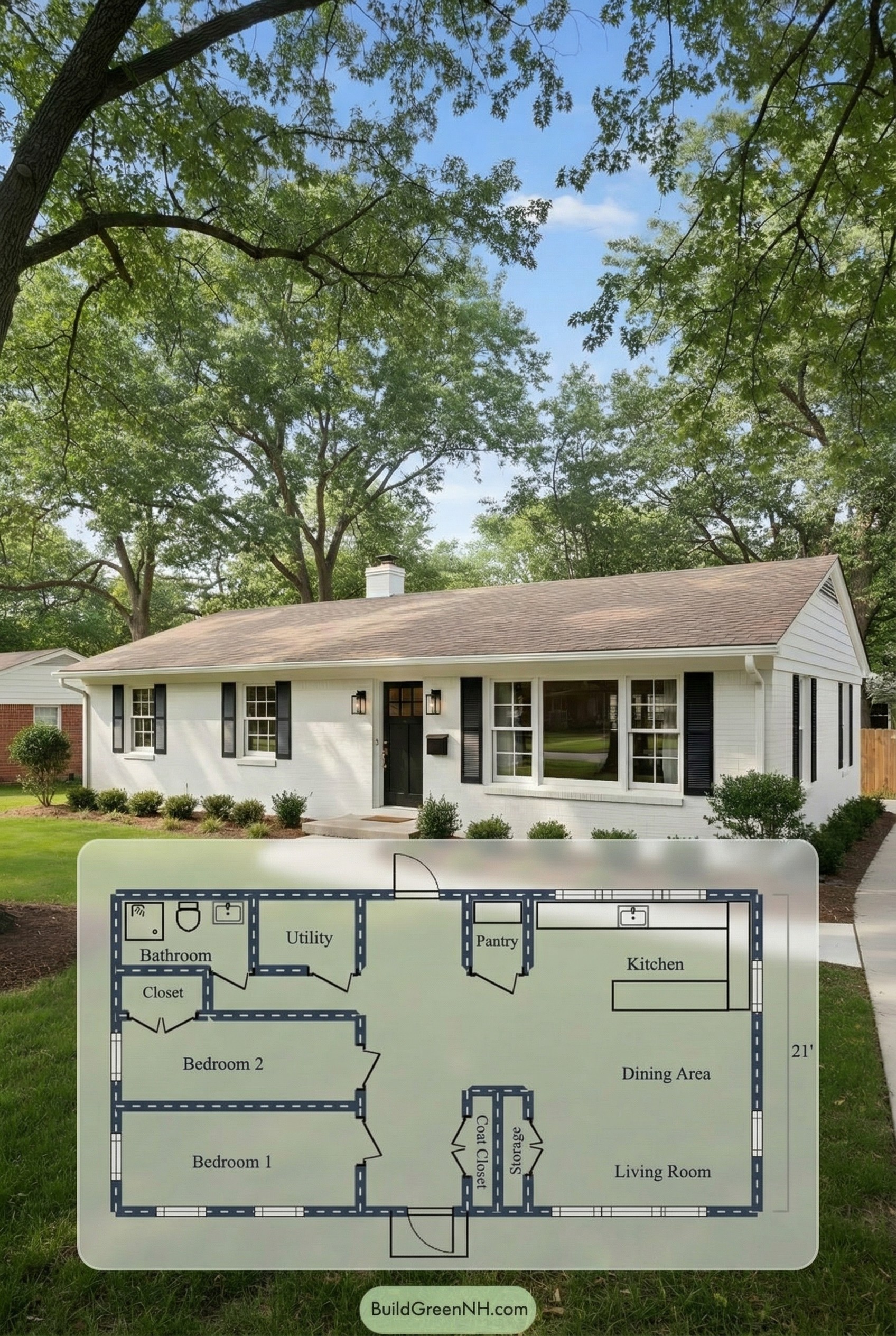 Slate-Shutter Suburb Ranch Quiet Floor Plan