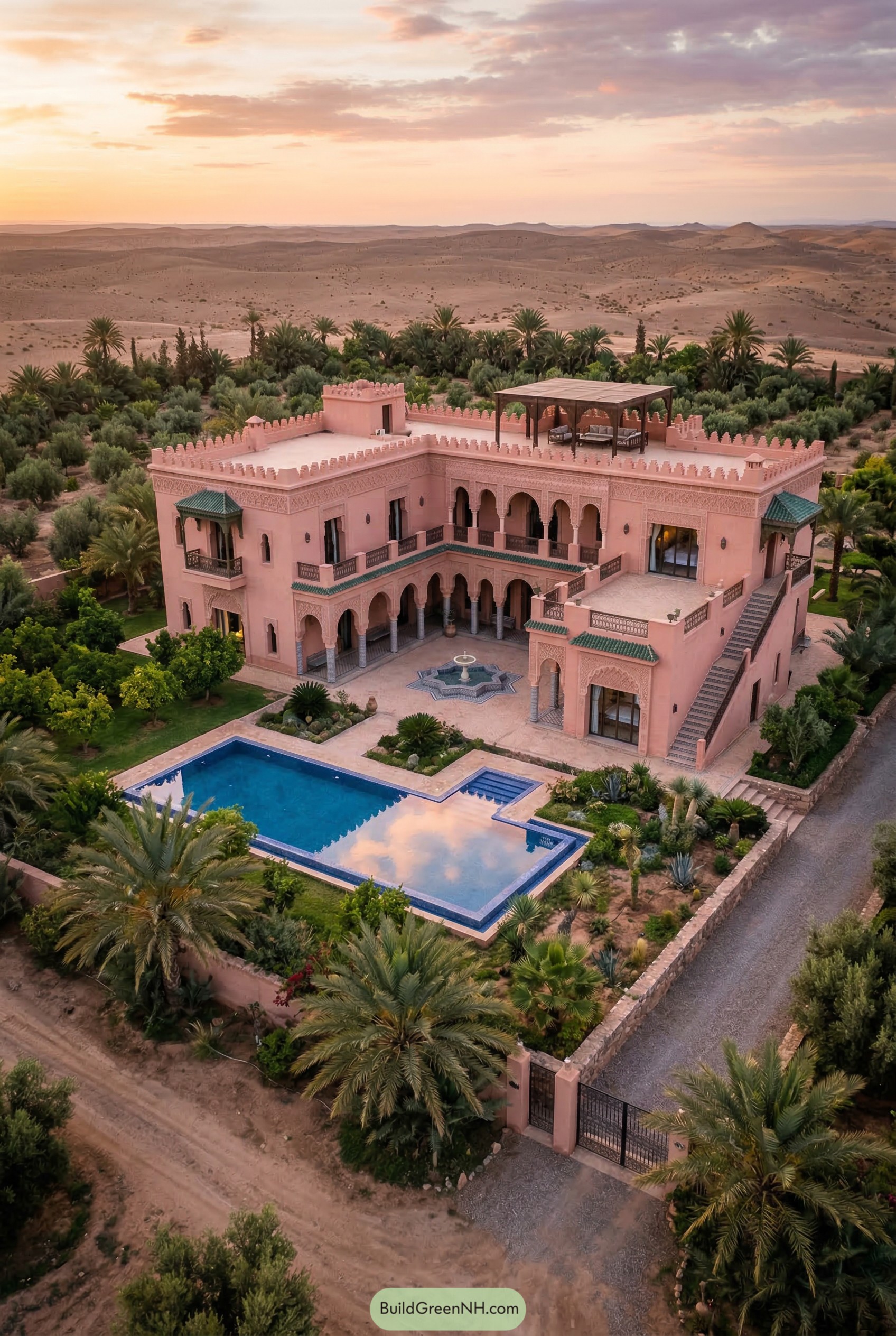 Pink desert kasbah with courtyard pool