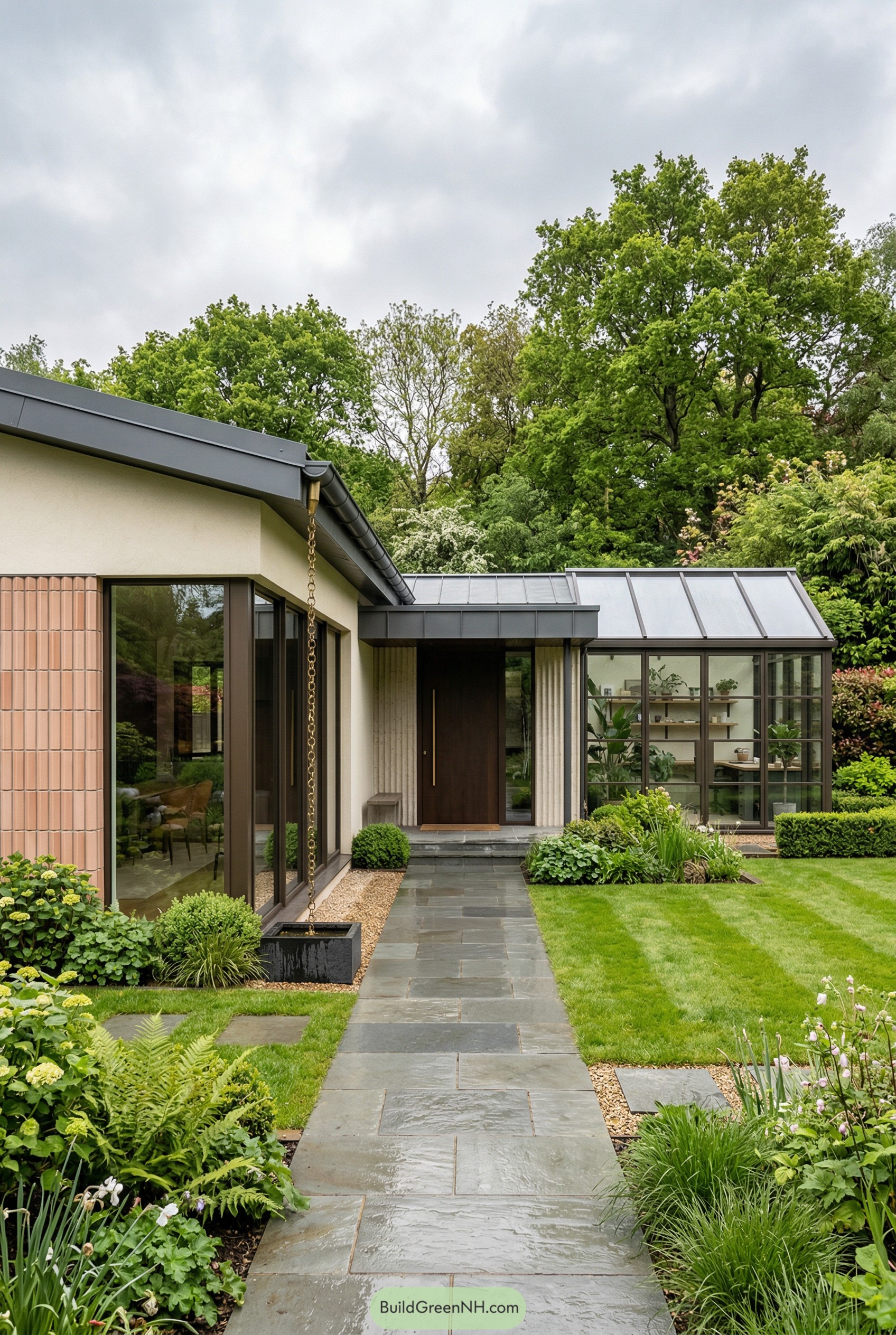 Modern garden villa with glass extension