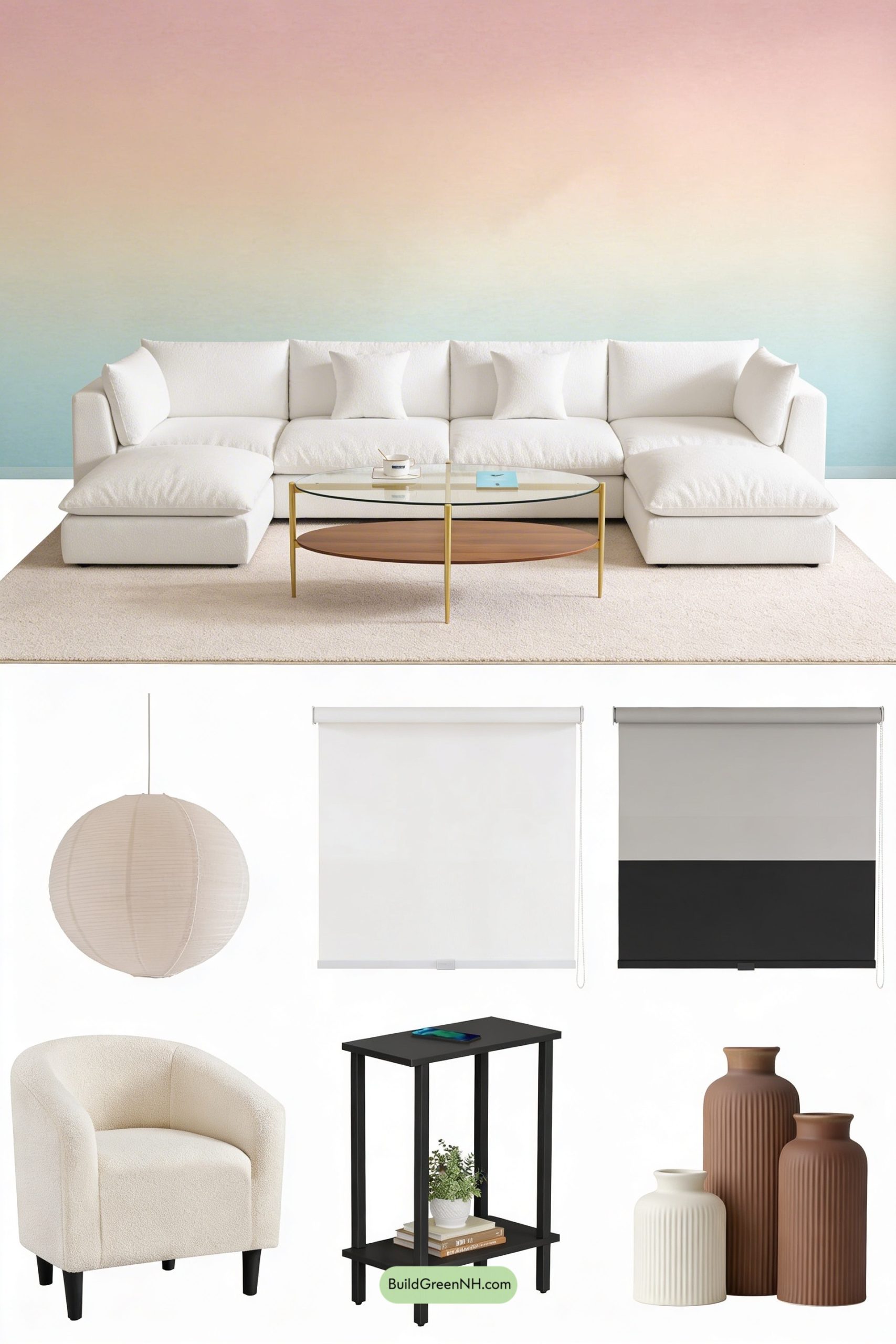 Moodboard for Ombre Mural, Instant Exhale Living Room