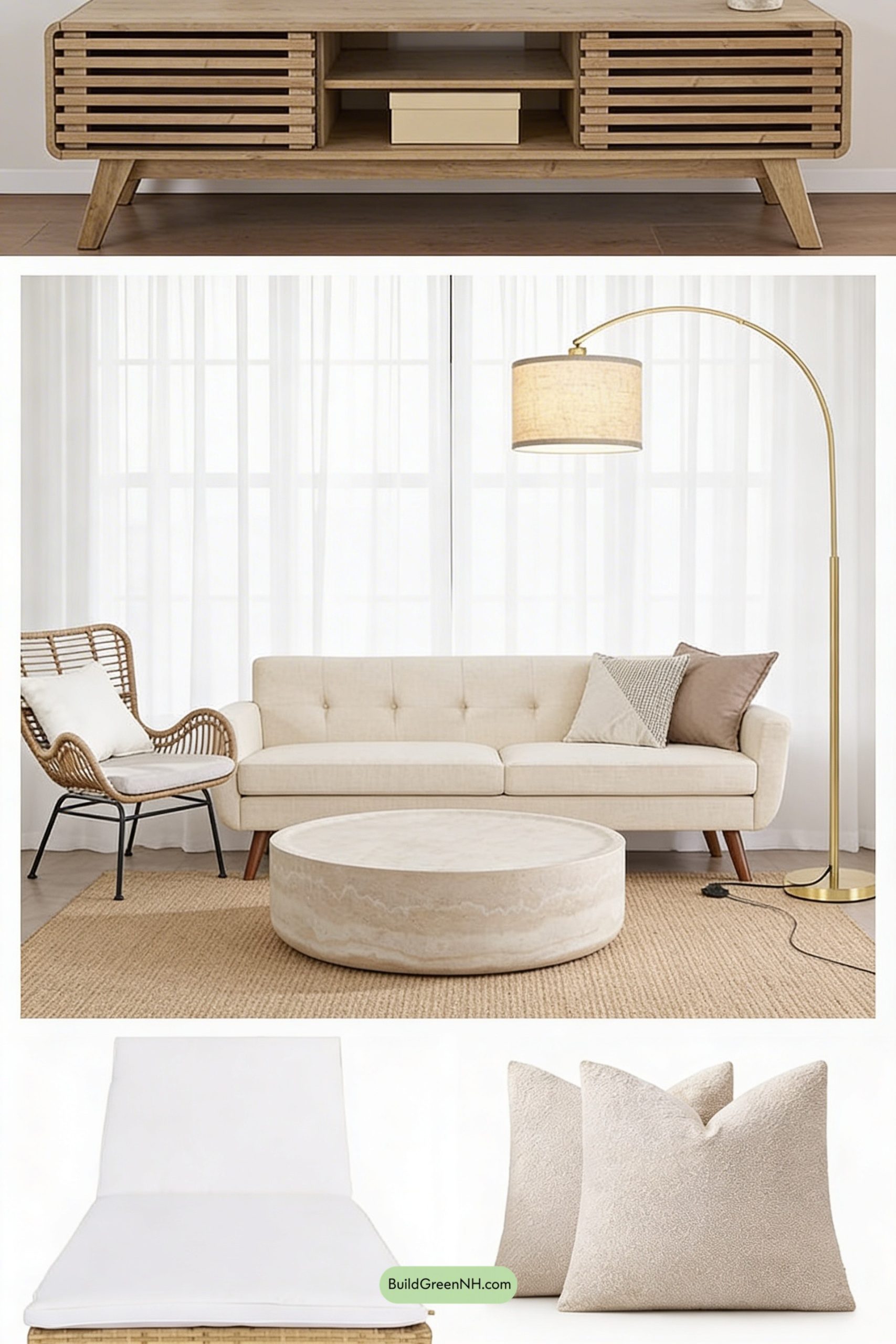 Moodboard for Tropical Canopy Wall, Calm Modern Lounge