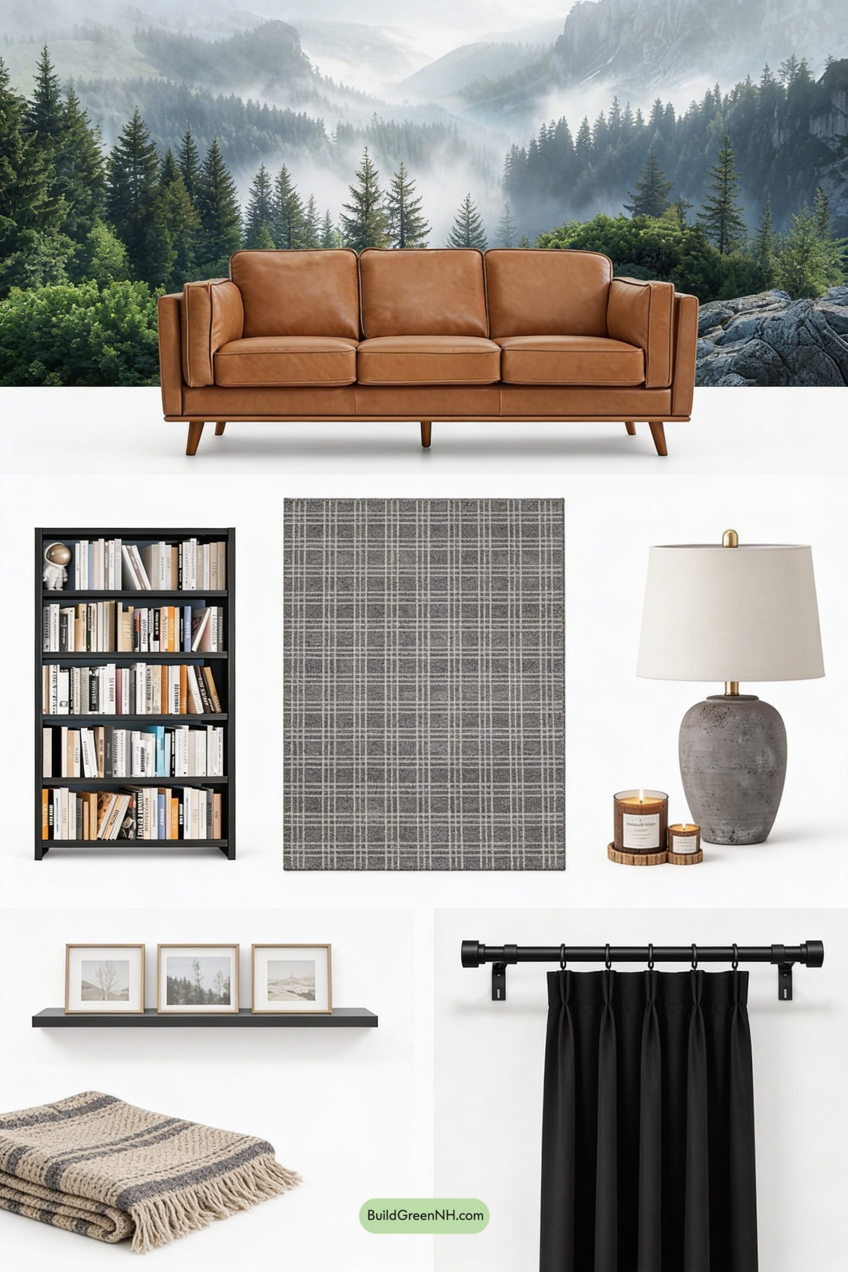 Moodboard for Misty Pine Mural, Cabin-Modern Comfort