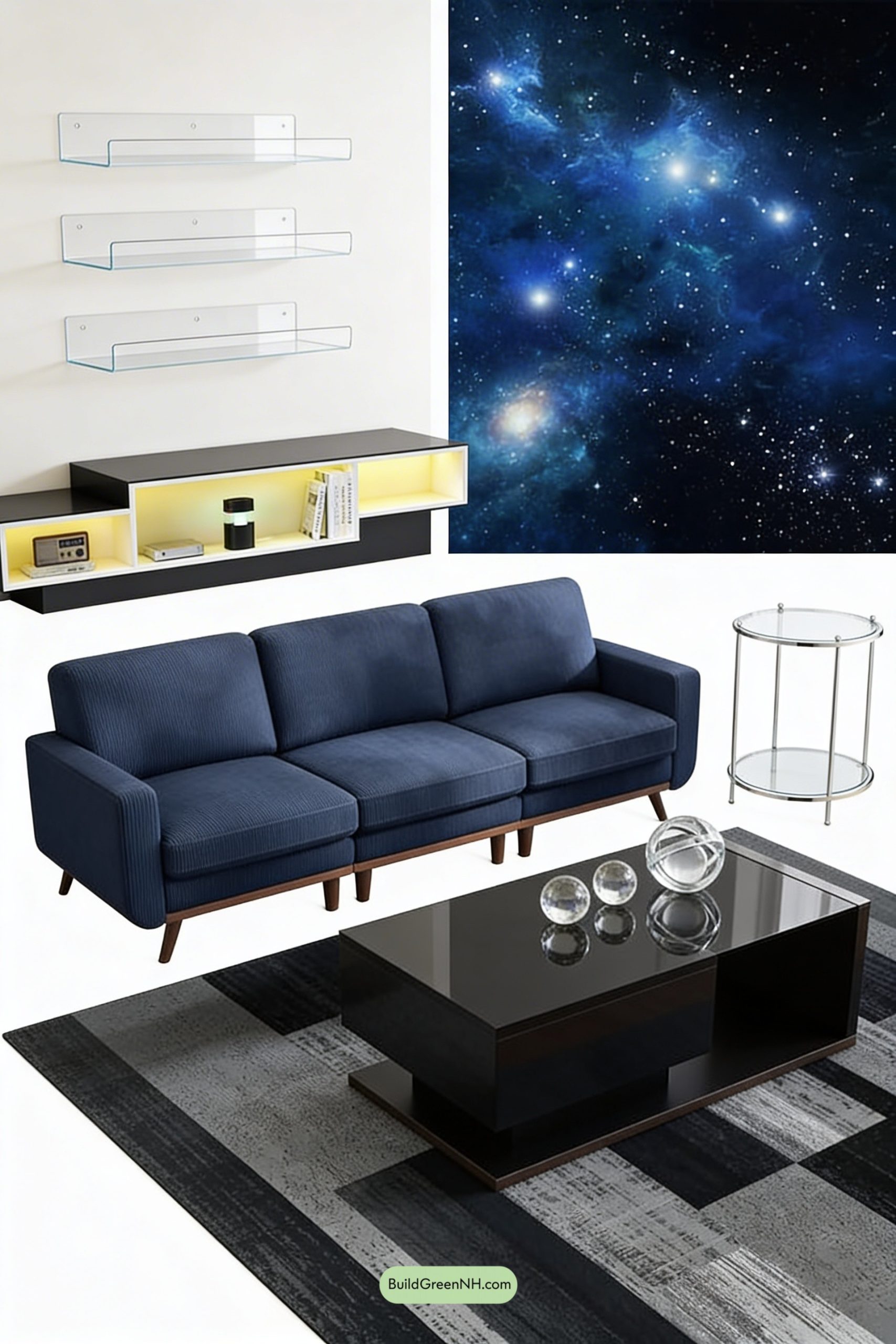 Moodboard for Nebula Mural Living Room Portal