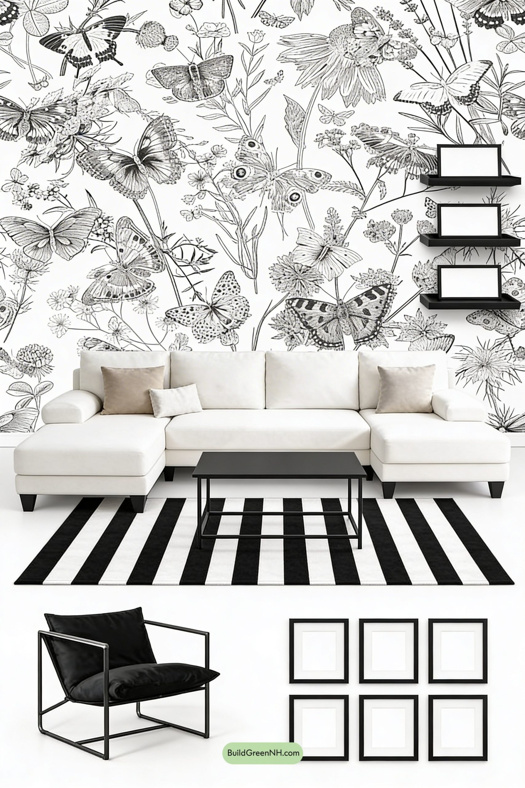 Moodboard for Botanical Line-Art Mural, Gallery Calm
