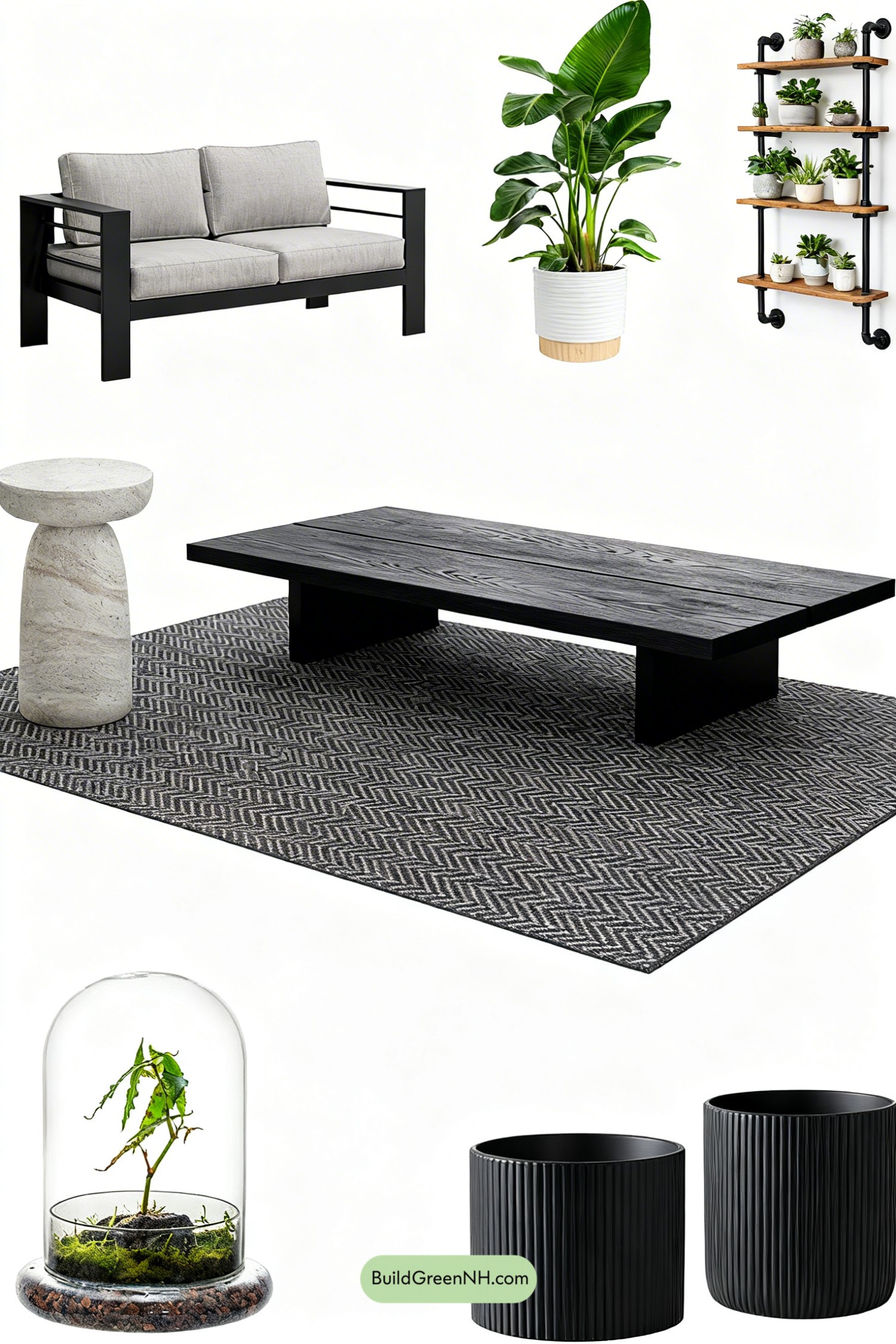 Moodboard for Monochrome Greenhouse Lounge Sunroom