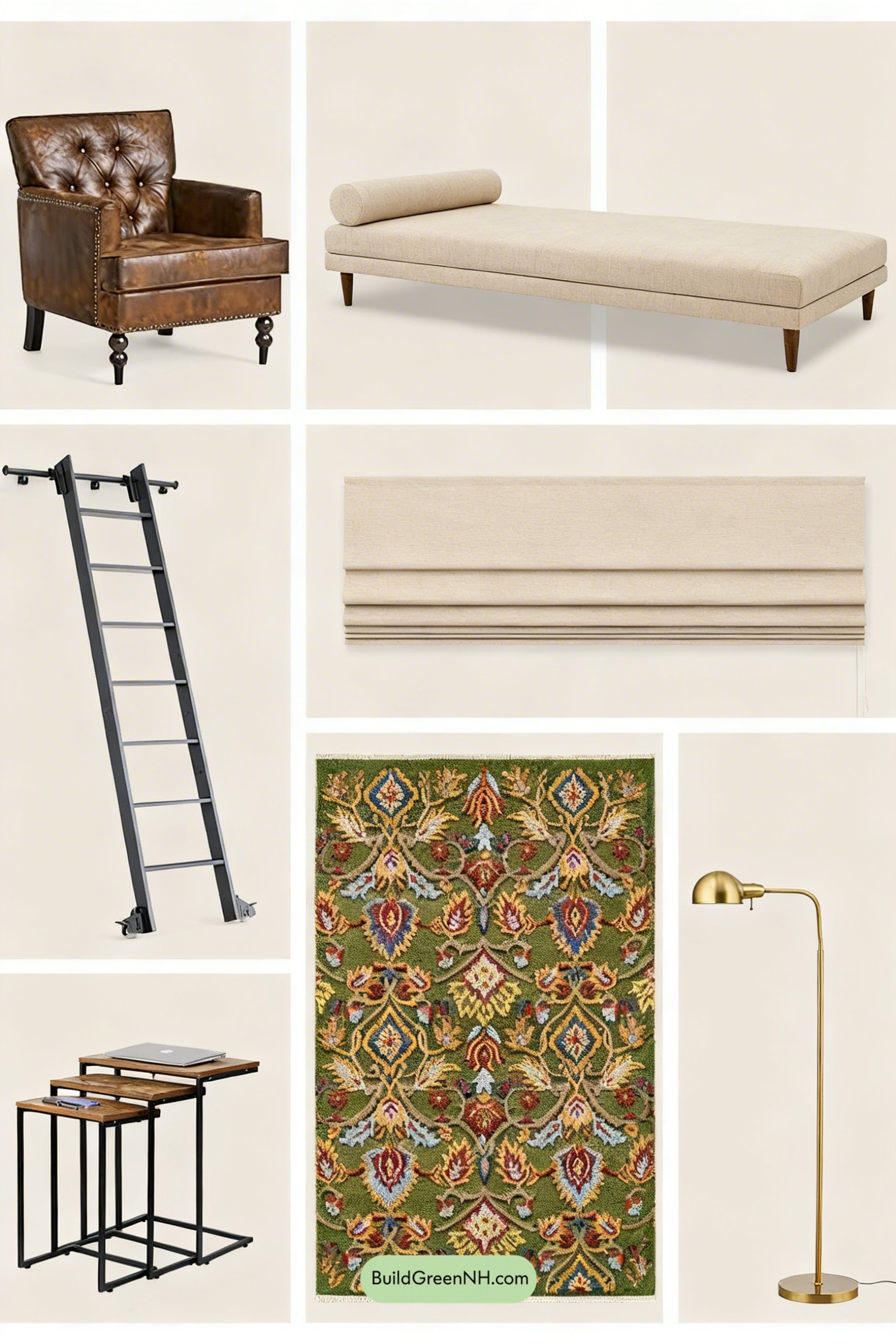 Moodboard for Sunlit Library Sunroom with Ladder Shelves