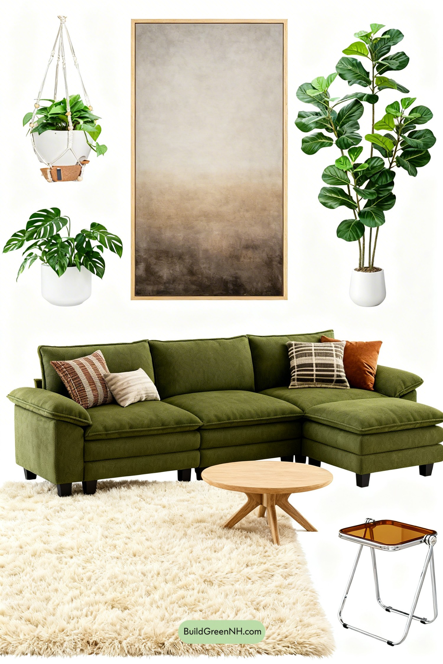 Moodboard for Color-Block Sunroom with Green Velvet Sofa