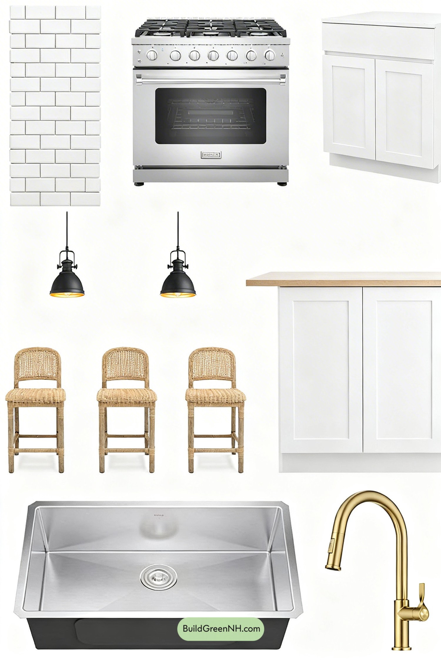 Moodboard for Sculpted Plaster Hood, Oak, and Handmade Tile