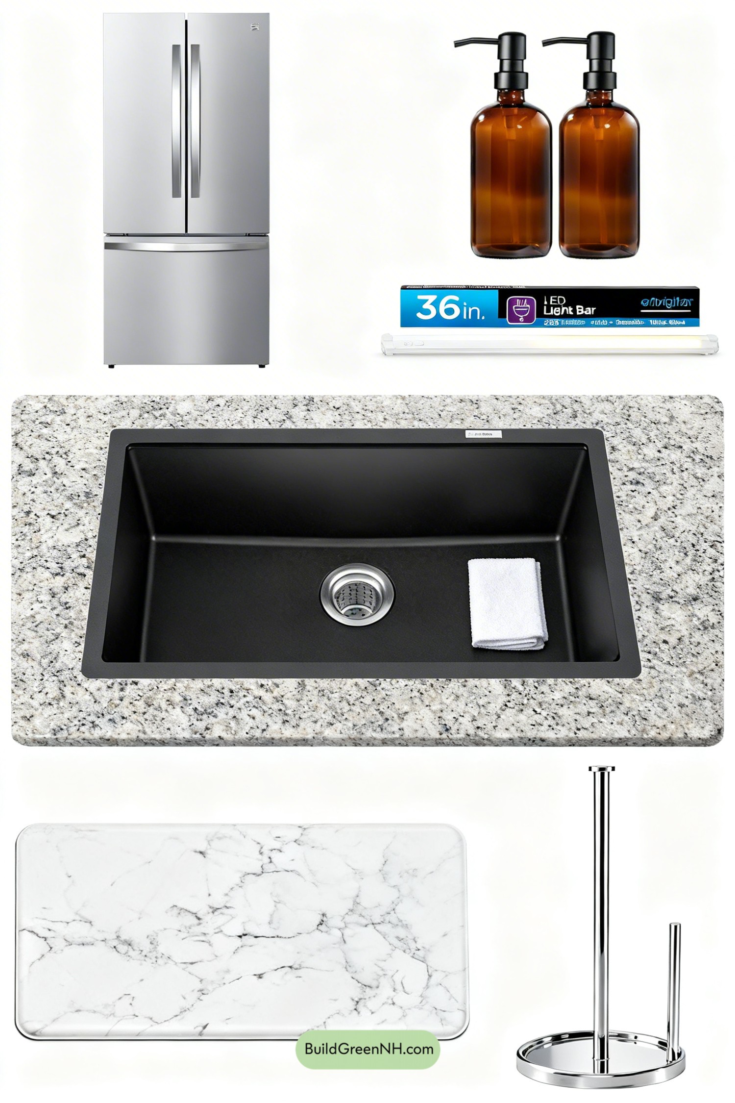 Moodboard for Marble-Matched Mat, Minimalist Kitchen Glow