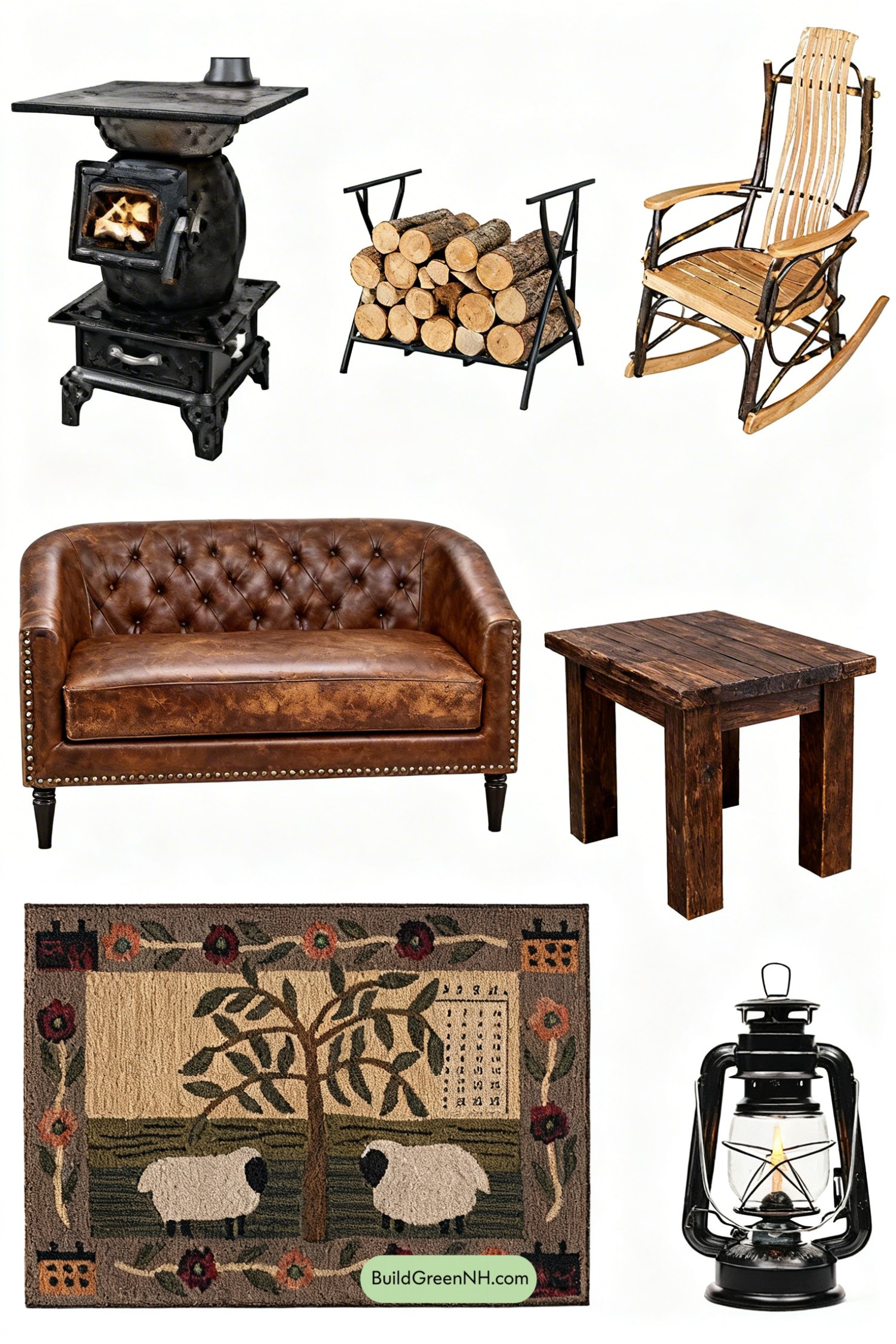 Moodboard for Soot-Kissed Brick, Stove-Centered Cozy Retreat