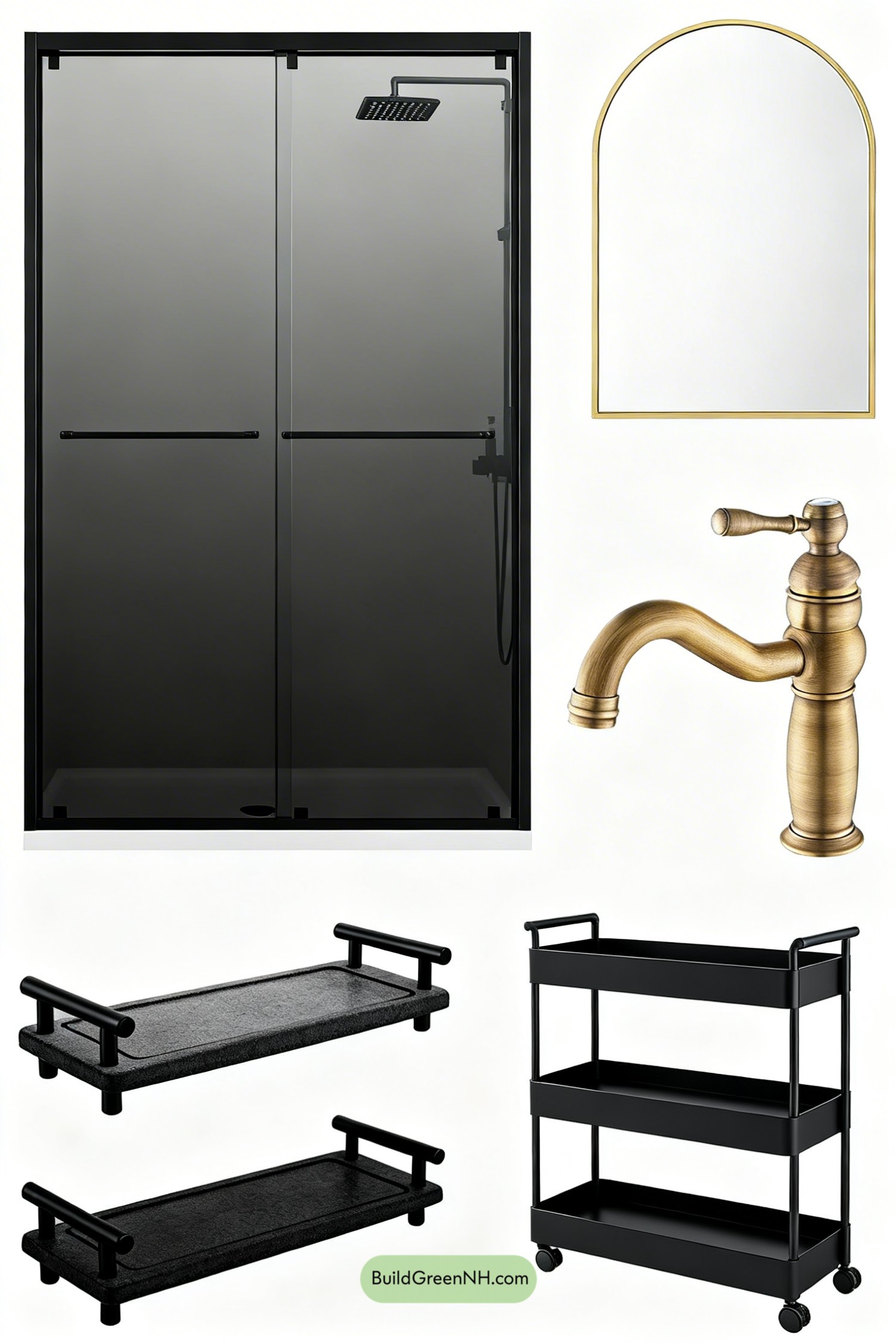 Moodboard for Charcoal Microcement, Brass, Big Drama